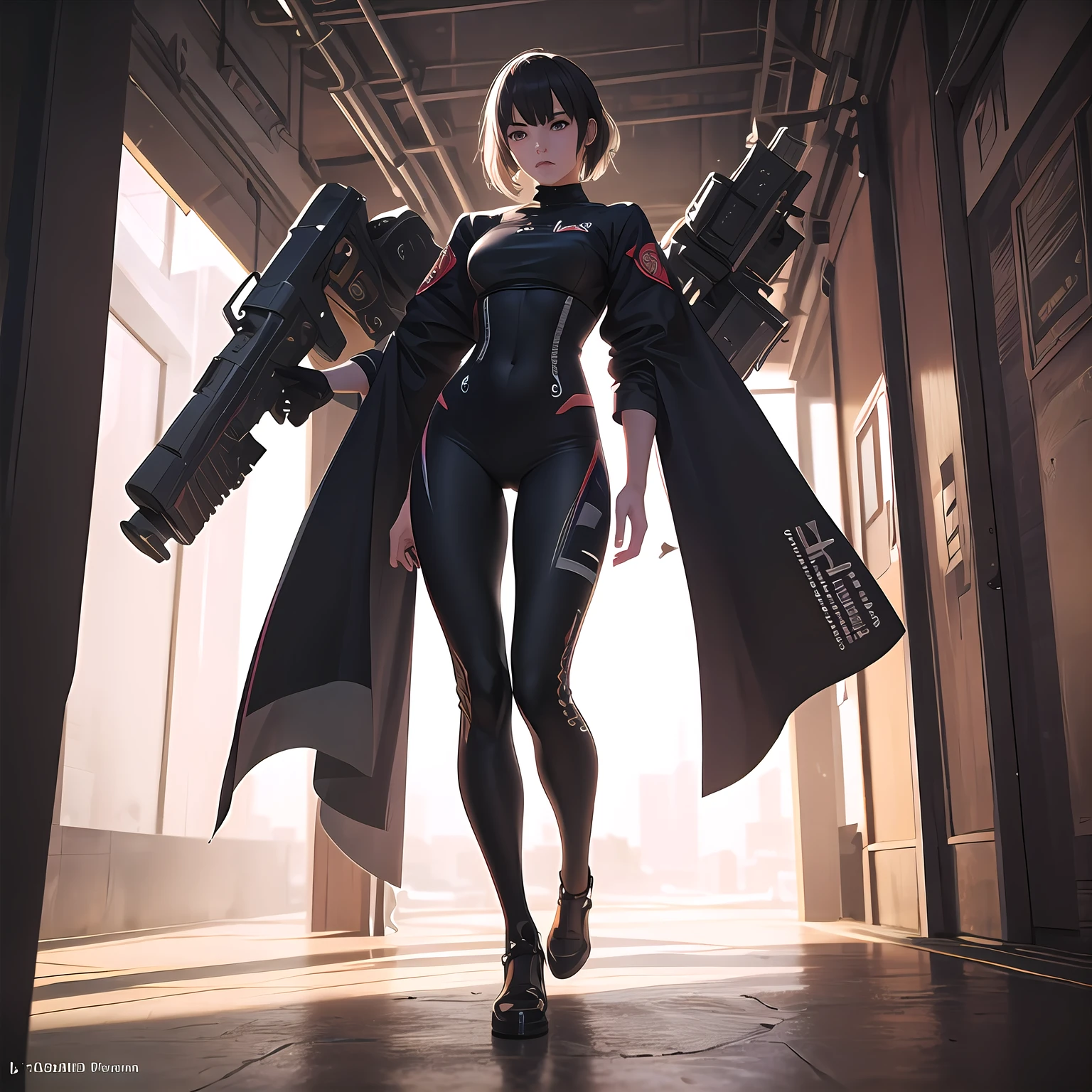 1girl, cyberpunk, mecha, sci-fi, realism, doomsday, look at the audience, full body, 3D, realistic, tights, masterpiece, best quality, 8k, detailed skin texture, detailed cloth texture, pretty detailed face, intricate detail, super detail, edge lighting, side lighting, cinematic light, super high resolution, 8k uhd, film grain, best shadow, delicate, raw --auto