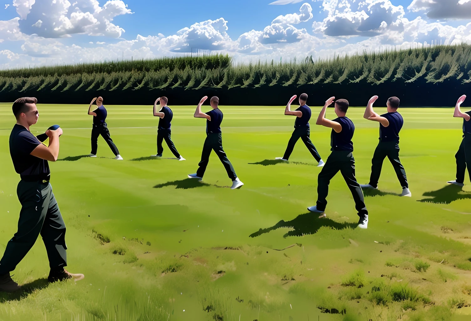 Military training for college students, blue sky and white clouds
3D wind, green lawn, clear background
High definition, with a feeling of extreme heat