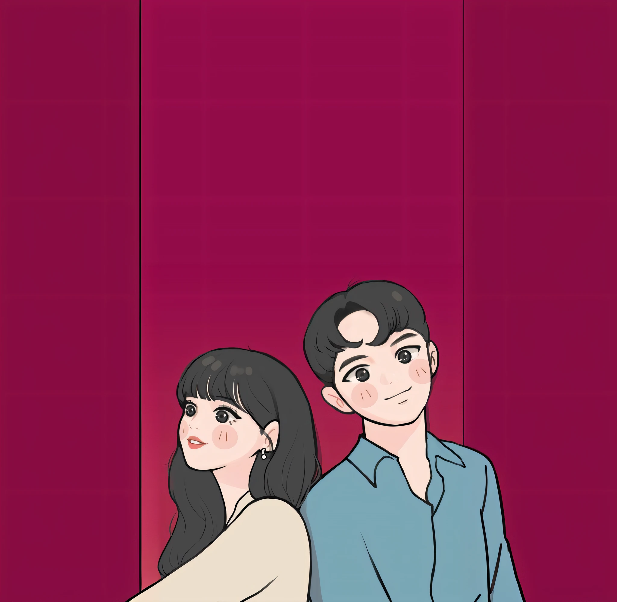 simple line art, simple color, cartoon romantic couple