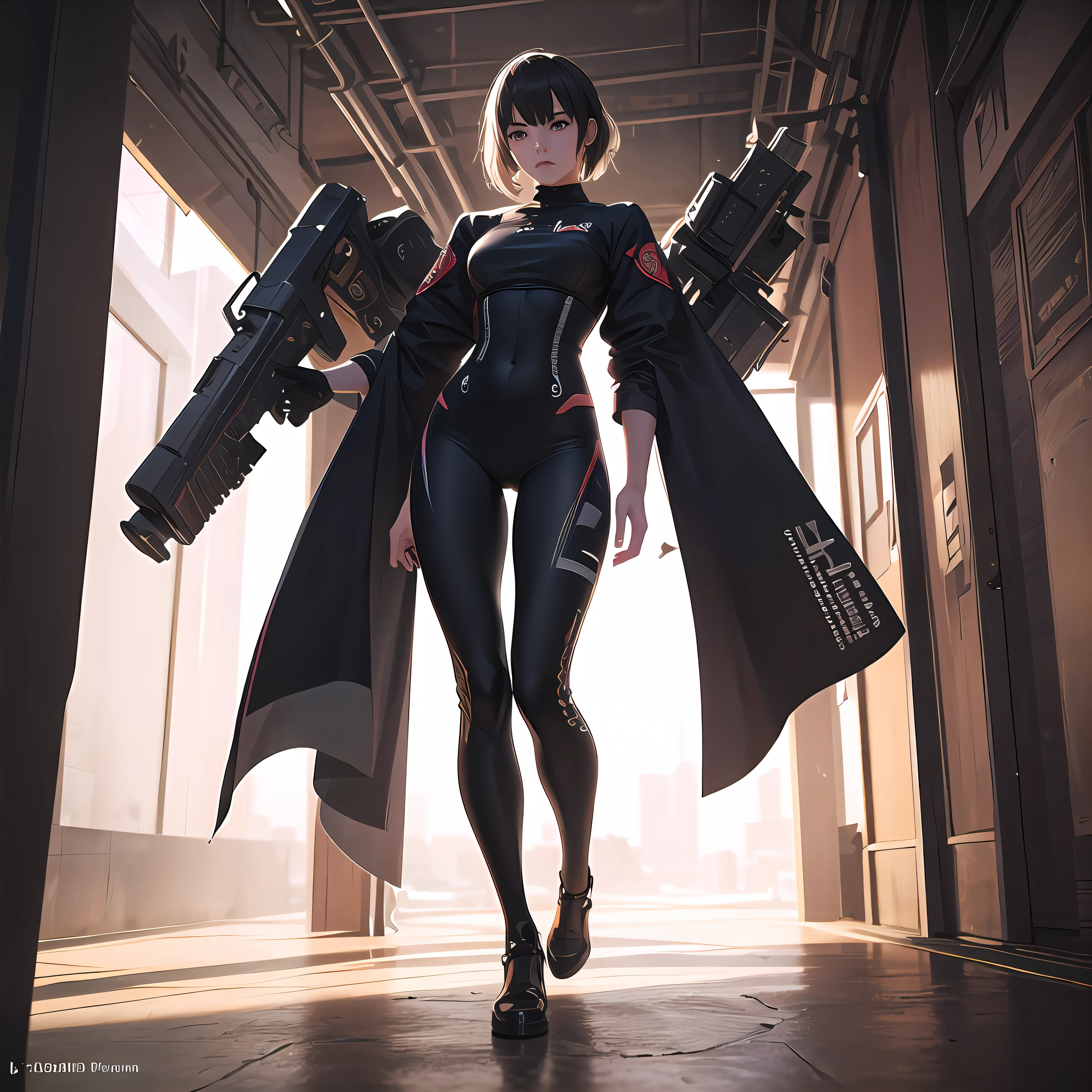 1girl, cyberpunk, mecha, sci-fi, realism, doomsday, look at the audience, full body, 3D, realistic, tights, masterpiece, best quality, 8k, detailed skin texture, detailed cloth texture, pretty detailed face, intricate detail, super detail, edge lighting, side lighting, cinematic light, super high resolution, 8k uhd, film grain, best shadow, delicate, raw --auto