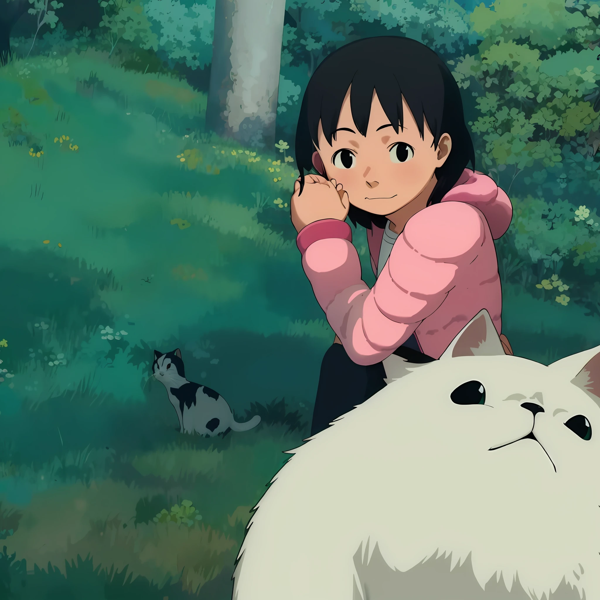 anime girl kissing a white cat on the ground, style in ghibli anime, style in ghibli anime style, ghibli studio anime style, studio ghibli art style, ghibli animated film, in the anime film, ghibli art style, today's featured anime still, in the studio ghibli anime film, ghibli artstyle, studio ghibli anime screenshot, screenshot from the anime film