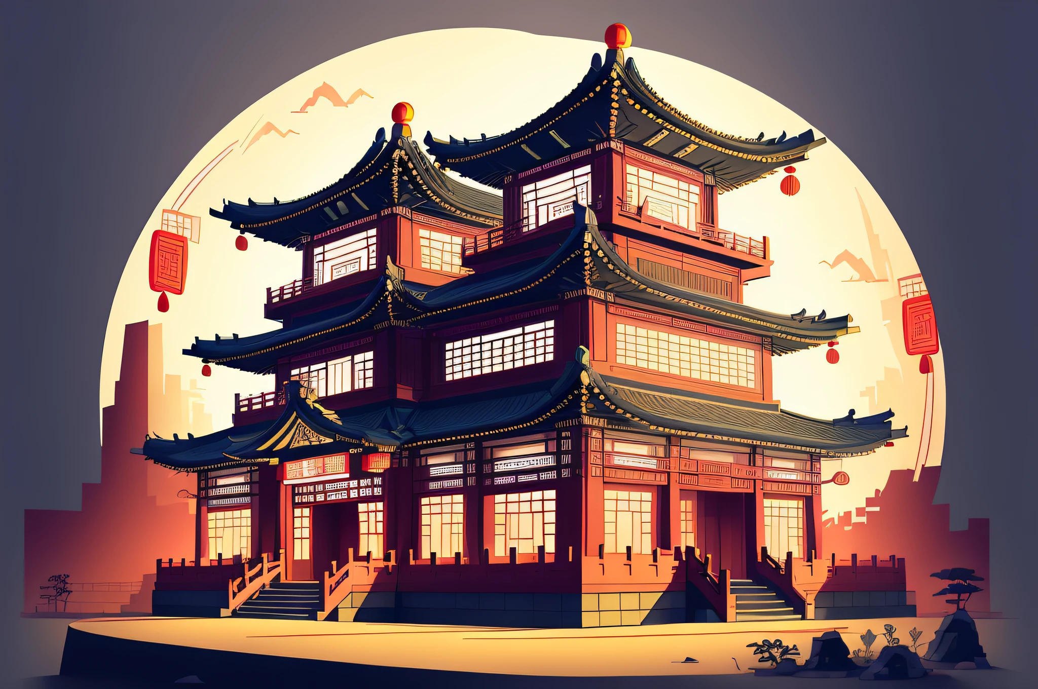 (Illustration:1.3) Chinese style buildings beijing  (((masterpiece))), (((best quality))), ((ultra-detailed)),(detailed light),((an extremely delicate and beautiful)),