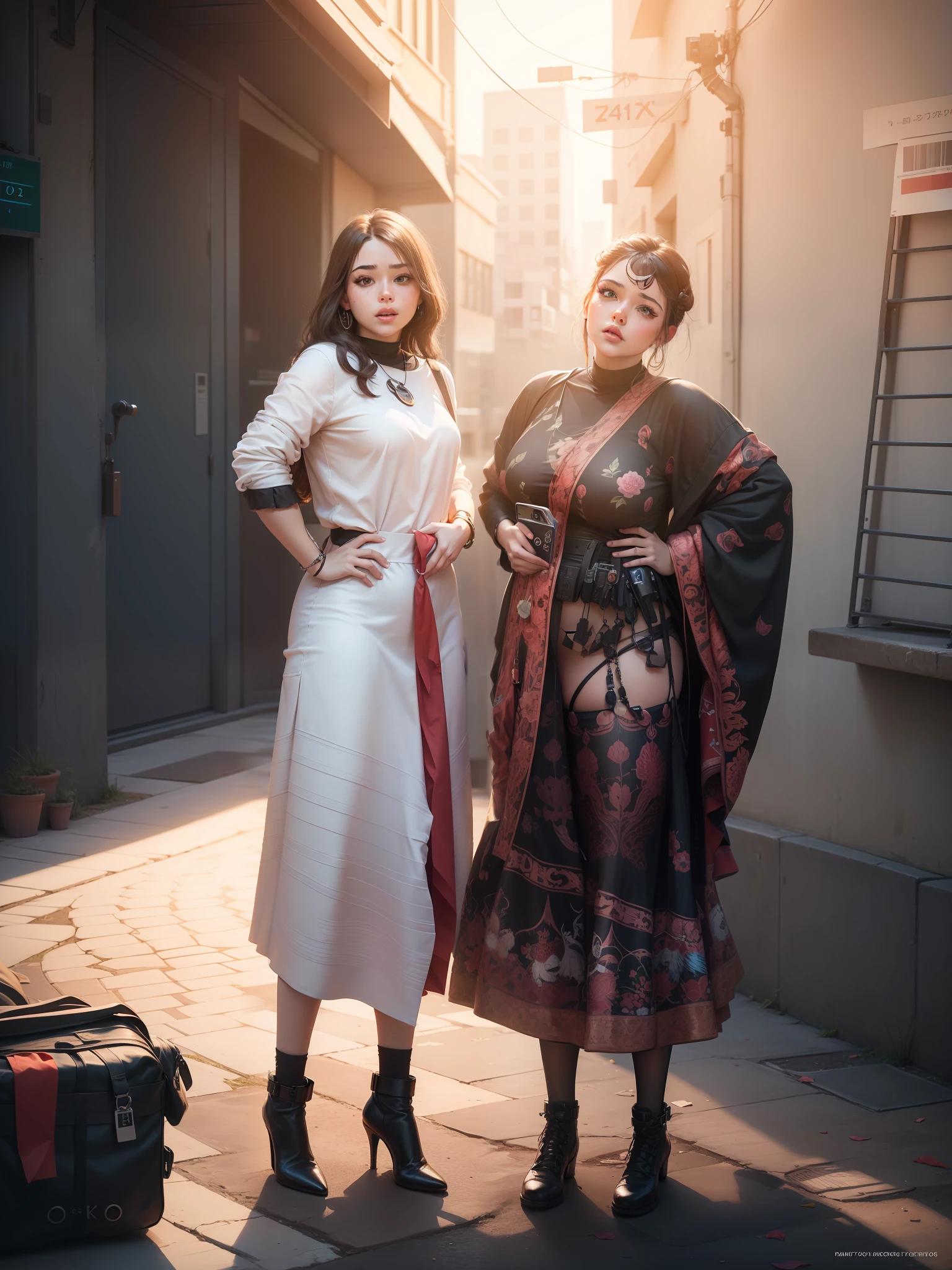 Change background cute duo girls change clothes cute chubby girls realistic face cyberpunk 4k
