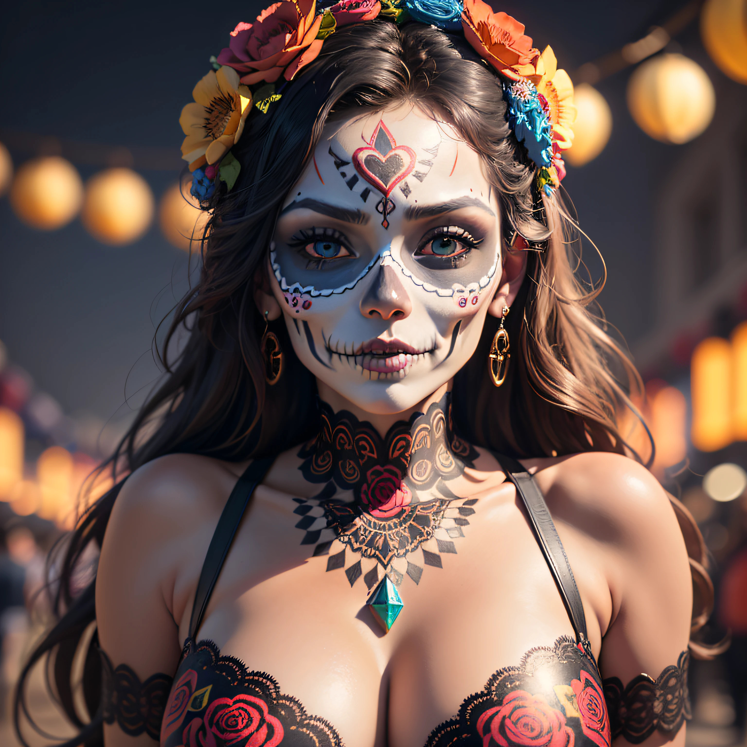 "Sugar Skull Fiesta": A vibrant and ornate illustration of a sugar skull, intricately decorated with colorful patterns and floral motifs, celebrating the Mexican tradition of Dia de los Muertos and Halloween on a festive, Ultra realism, color field printing, high detail, UHD, 8k, anatomically correct, cinematic lighting 4d quality --auto
