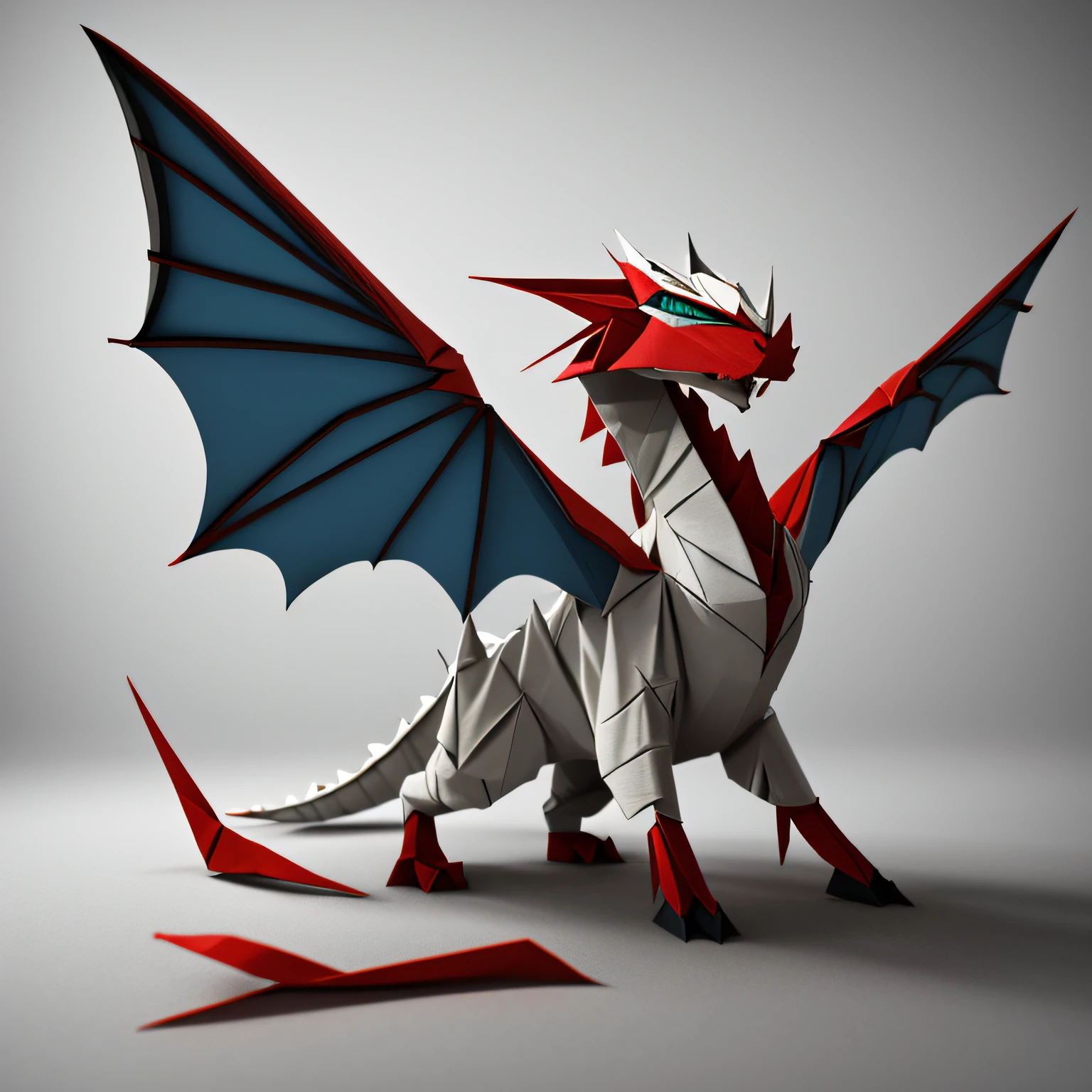 origami dragon on white, a lot of details, photorealistic, 3D, 8K --auto