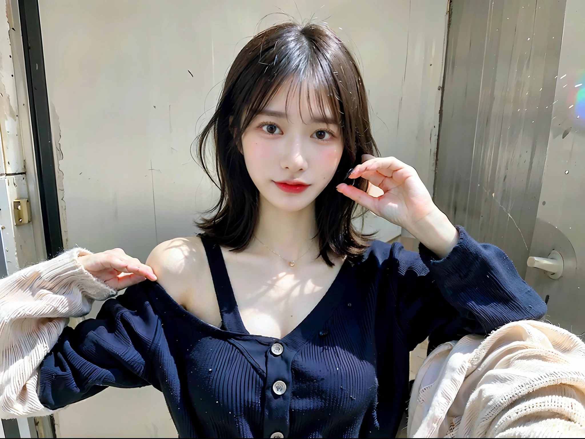 (Best Quality, 8k, 32k, Masterpiece, UHD: 1.2), Cute Japan Woman Picture, Middle Breasts, Slightly Short Bob Hair, (oversized_sweater,:1.2) Full Body, No Bra, No Panties, Naked, Dark Areola, Lying With Legs Spread, Pubic Hair Visible, Pubic Area Shown, Wet Place