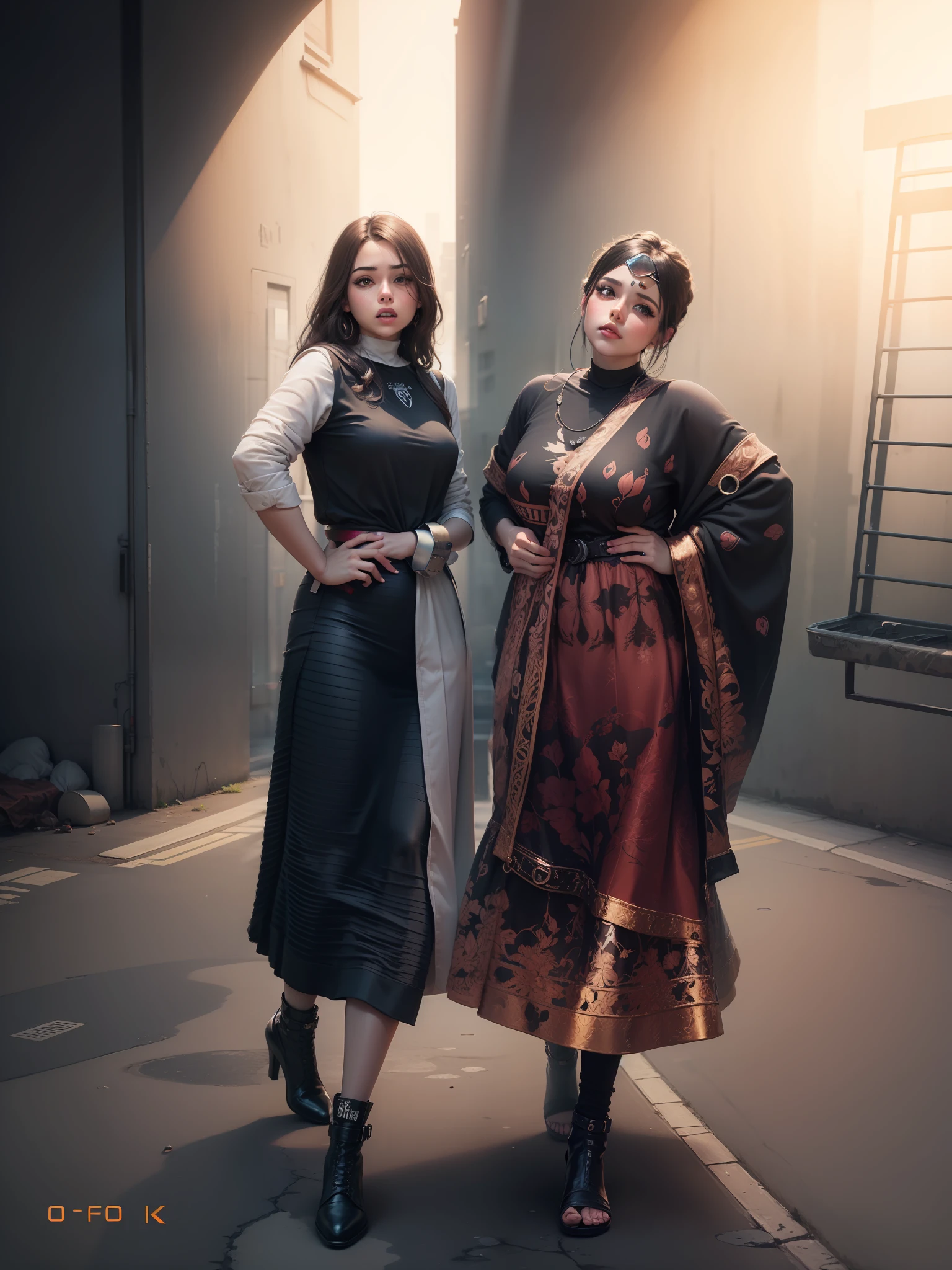 Change background cute duo girls change clothes cute chubby girls realistic face cyberpunk 4k