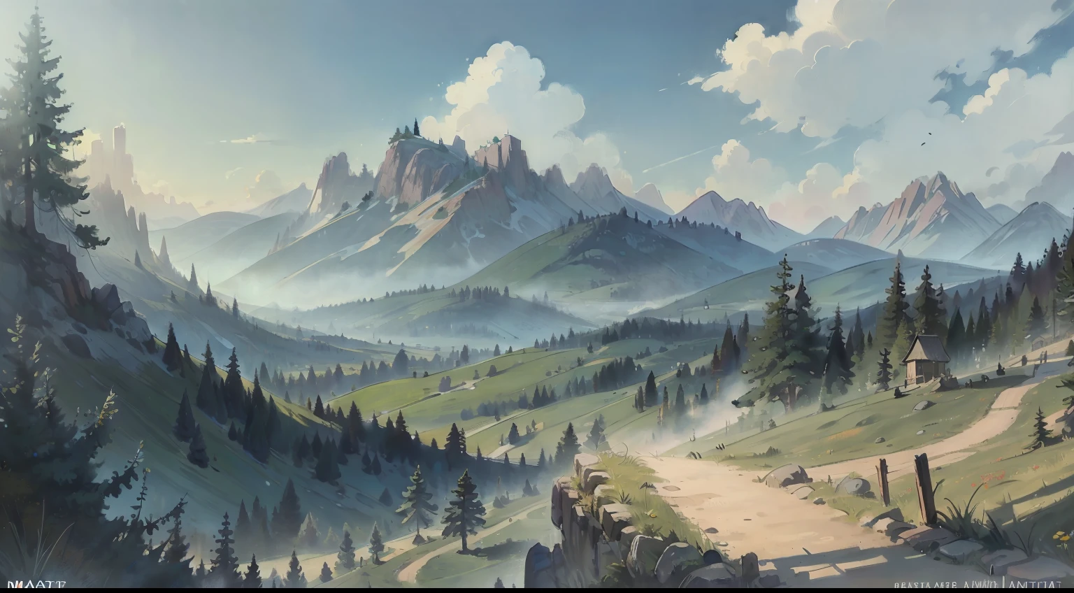 masterpiece, top quality, very delicate and beautiful, ultra definition, highest quality, high resolution, very elaborate, highest quality, illustration, impasto, realism, realistic, view from a hill overlooking the park