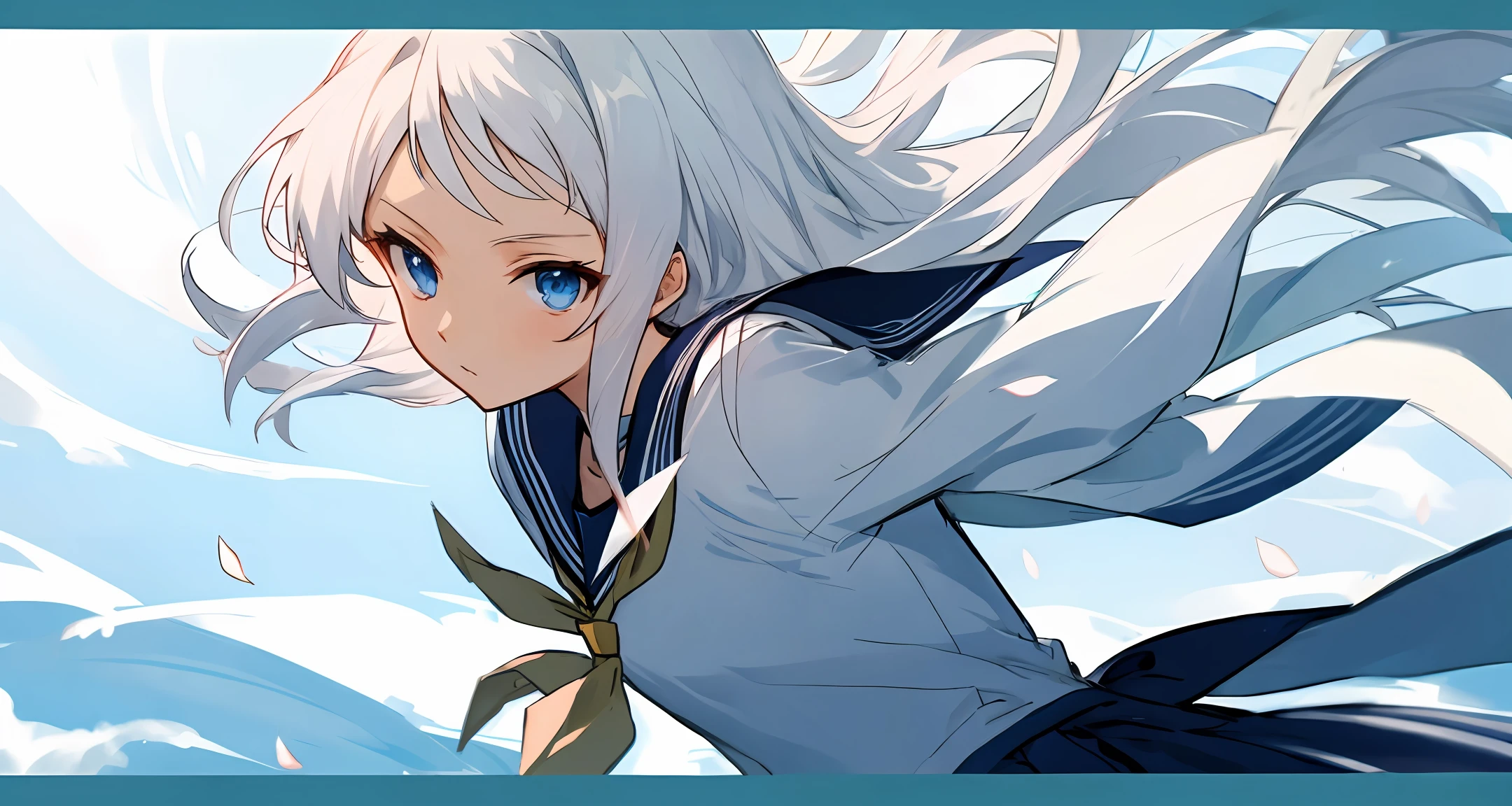Sailor suit maiden, bust avatar, flying hair, white hair and blue eyes