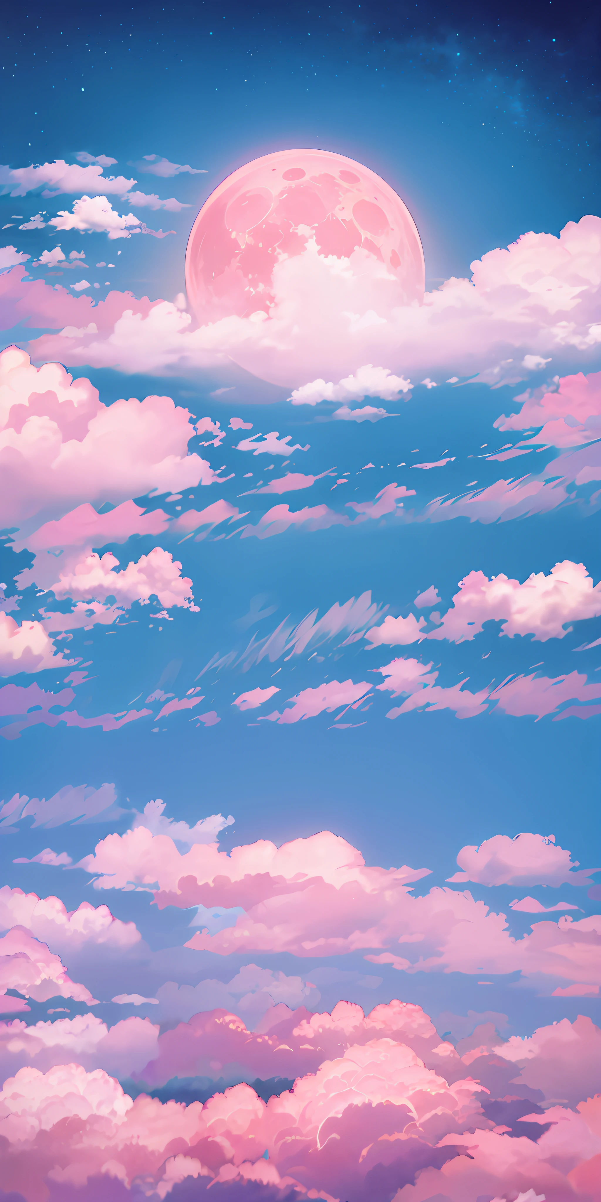 Masterpiece, best quality, (very detailed CG unified 8k wallpaper), (best quality), (best illustration), (best shadow), Octane rendering, ray tracing, super detailed, a picture of a pink moon in the sky, fluffy pink anime clouds, anime clouds, anime sky, anime background, beautiful fluffy clouds. anime, fantasy fluffy sky, moonlight cloud background, anime background art, pearl sky, marshmallow cloud, dream cloud, pink cloud, fantastic sky, background art, fluffy soft cloud, pink cloud background