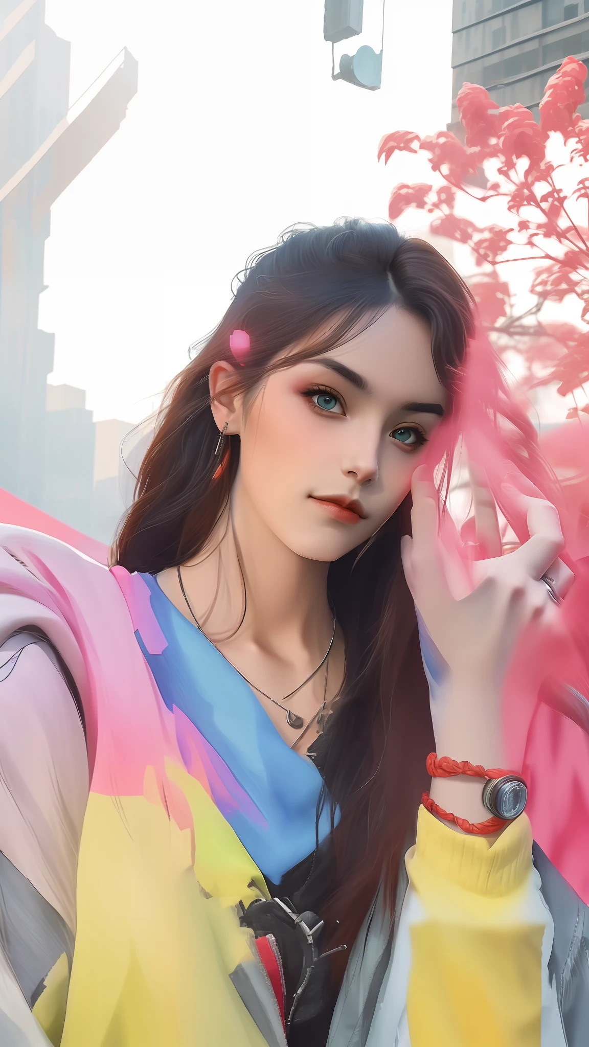 Change background cyberpunk handsome girl. Realistic face