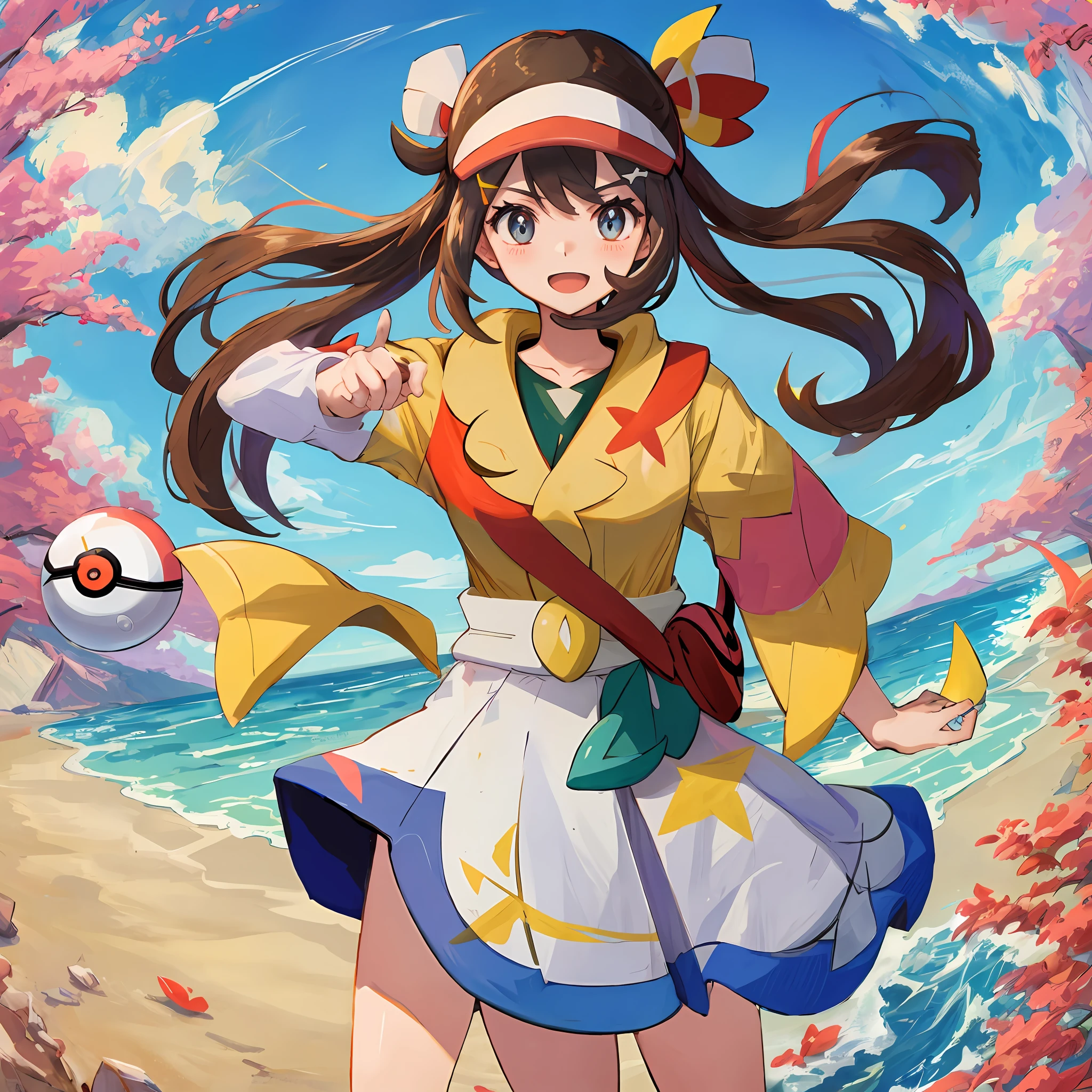 Masterpiece, best quality, Highres, Iono1, 1girl, long hair, hair ornament, long sleeves, cowboy shot, (holding poke_ball), Poke Ball\ (basic\), Iono (Pokémon)