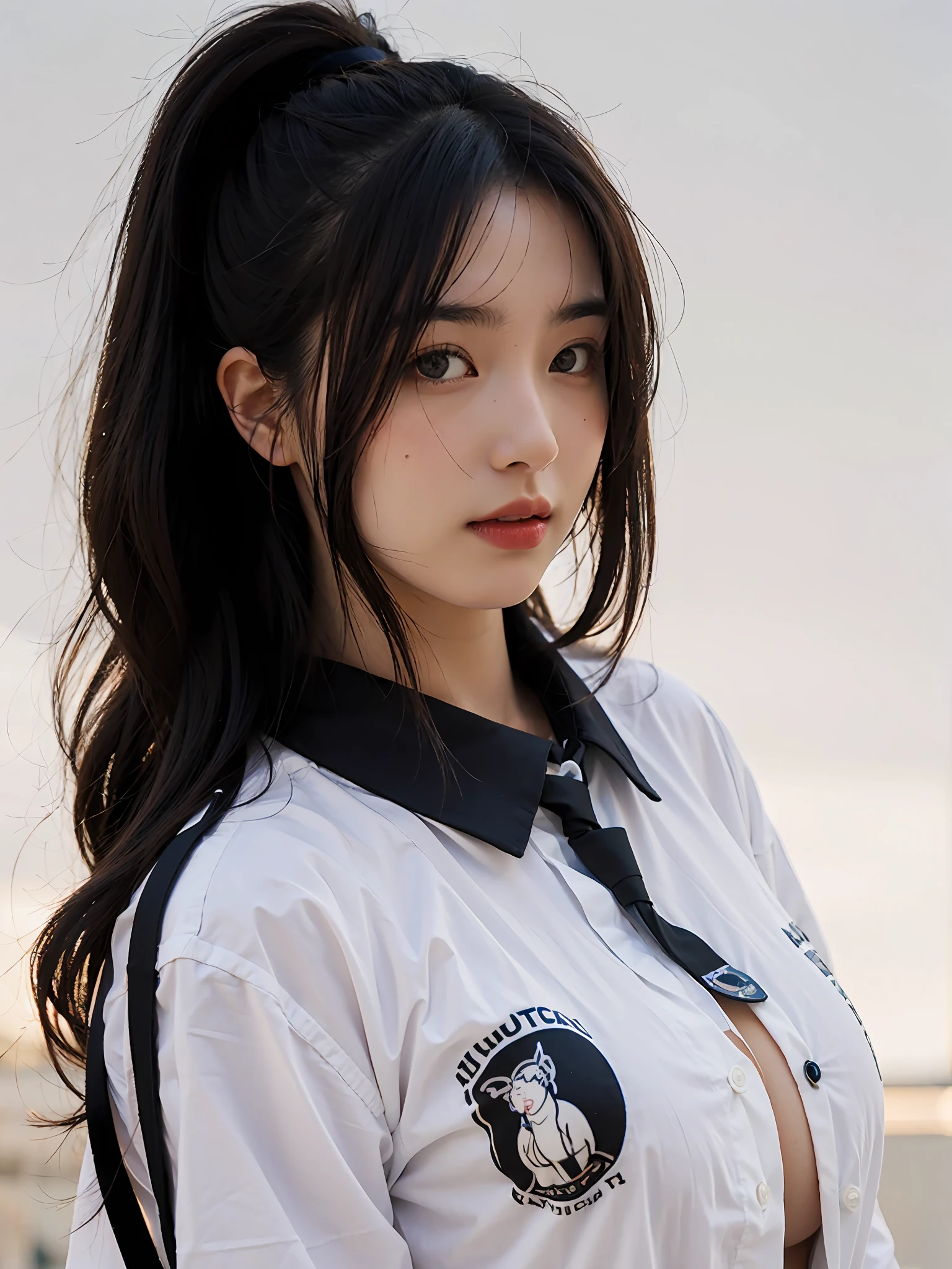 (Large breast:1.4),(open clothes:1.4),(white shirt:1.4), Best quality,masterpiece,ultra high res,(photorealistic:1.4),1girl,(16 years old:1.4)