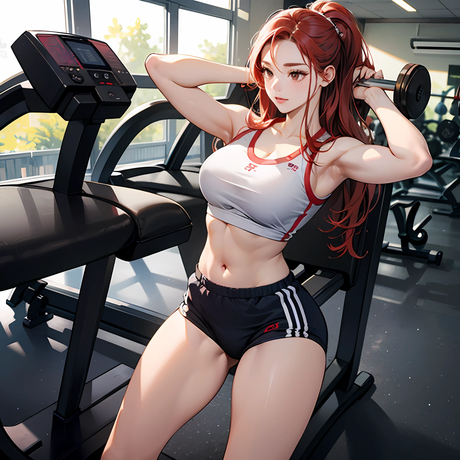 A red-haired girl,with brown eyes and a good body shape, (works out at the gym ) --auto