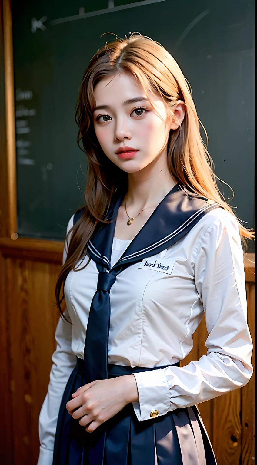 (Finest, 4k, MASTERPIECE:1.3), Japan School Uniform, Japan School Uniform, Sailor Uniform, Girl in Uniform, Girl in Uniform, Girl in School Uniform, Wearing JK Uniform, Blonde Beauty