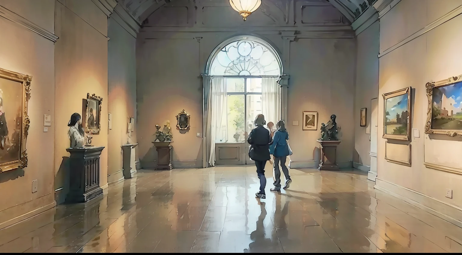 Watercolor, Museum of Contemporary Art, inside the building, few people