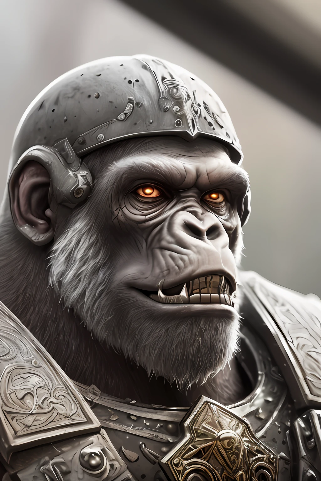 space marine warrior cyberpunk horror scifi extremely high detail portrait dnd,black gorilla face,((finely crafted detailed white armor))((((intricate detail)))), epic realistic, photo, faded, complex stuff around, intricate background, soaking wet, neutral colors, ((((hdr)))), ((((muted colors)))), intricate scene, artstation, intricate details, vignette
