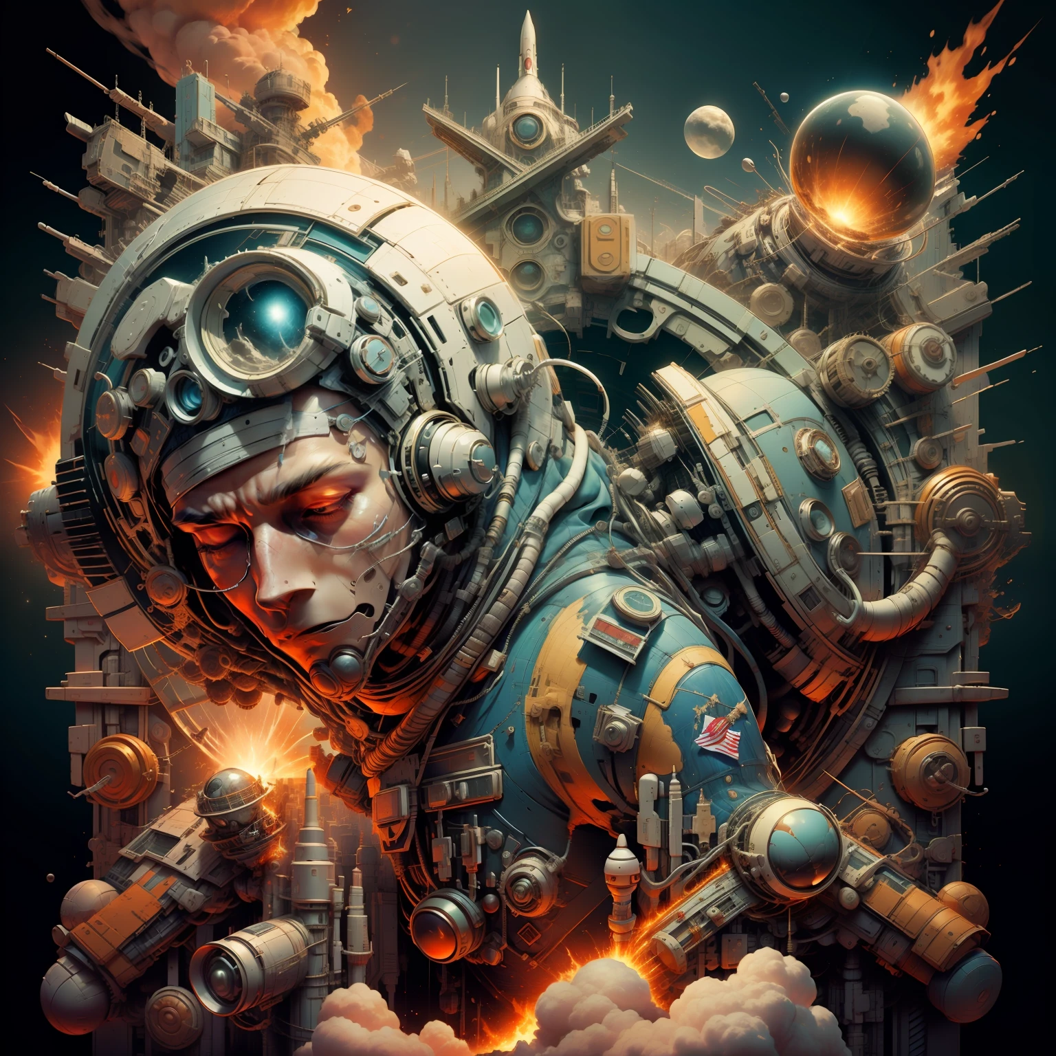 Astronaut leaving Earth, planet Earth exploding in the background, Epic, 8K album cover