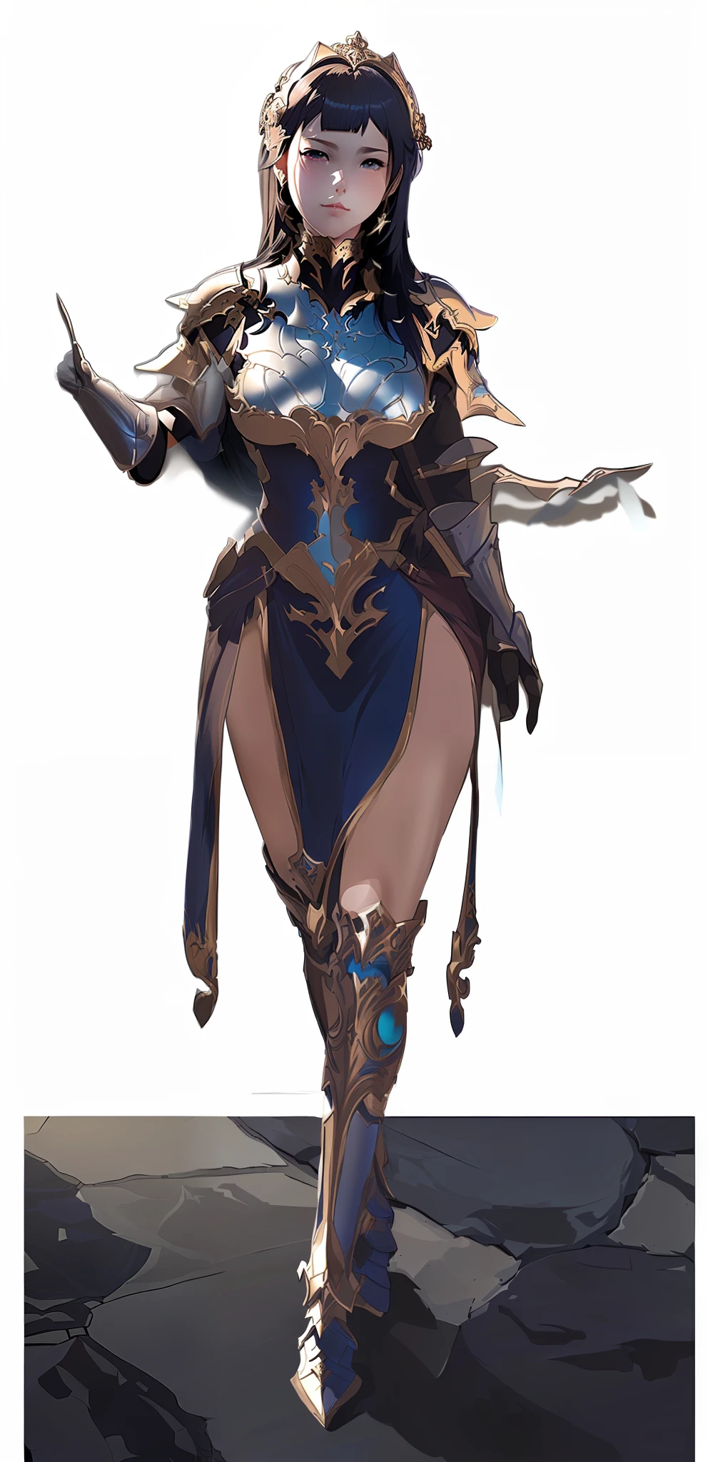 a woman in a costume with a sword and armor, cushart krenz key art feminine, extremely detailed artgerm, clothed in ethereal armor, armor girl, shadowverse character concept, concept art | artgerm, character posing for concept art, wlop rossdraws, epic exquisite character art, amazing 8k character concept art, beautiful full body concept art