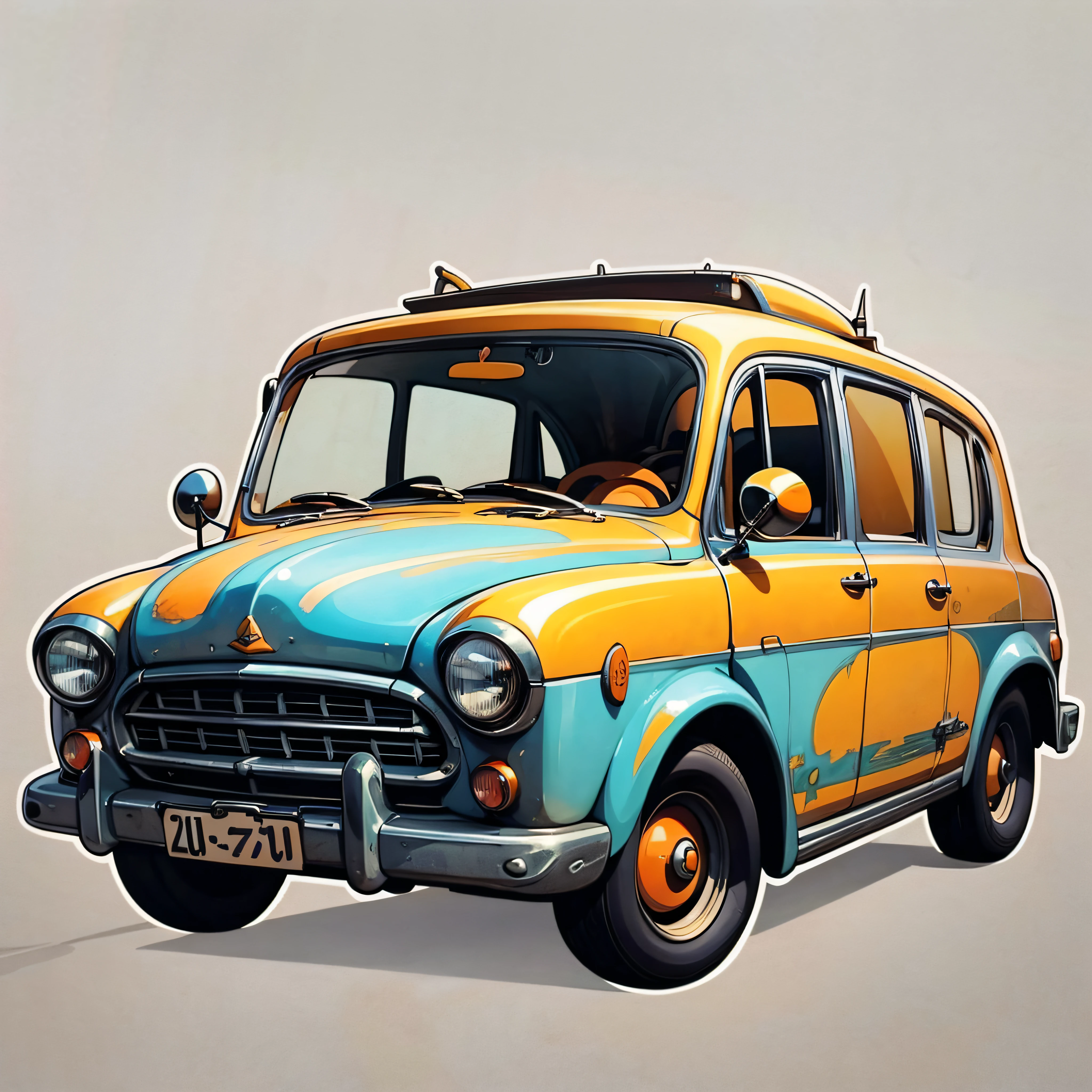 sticker style, white background, antique car,t-shirt design, vintage, high quality, 8k, 3:2 --auto --s2