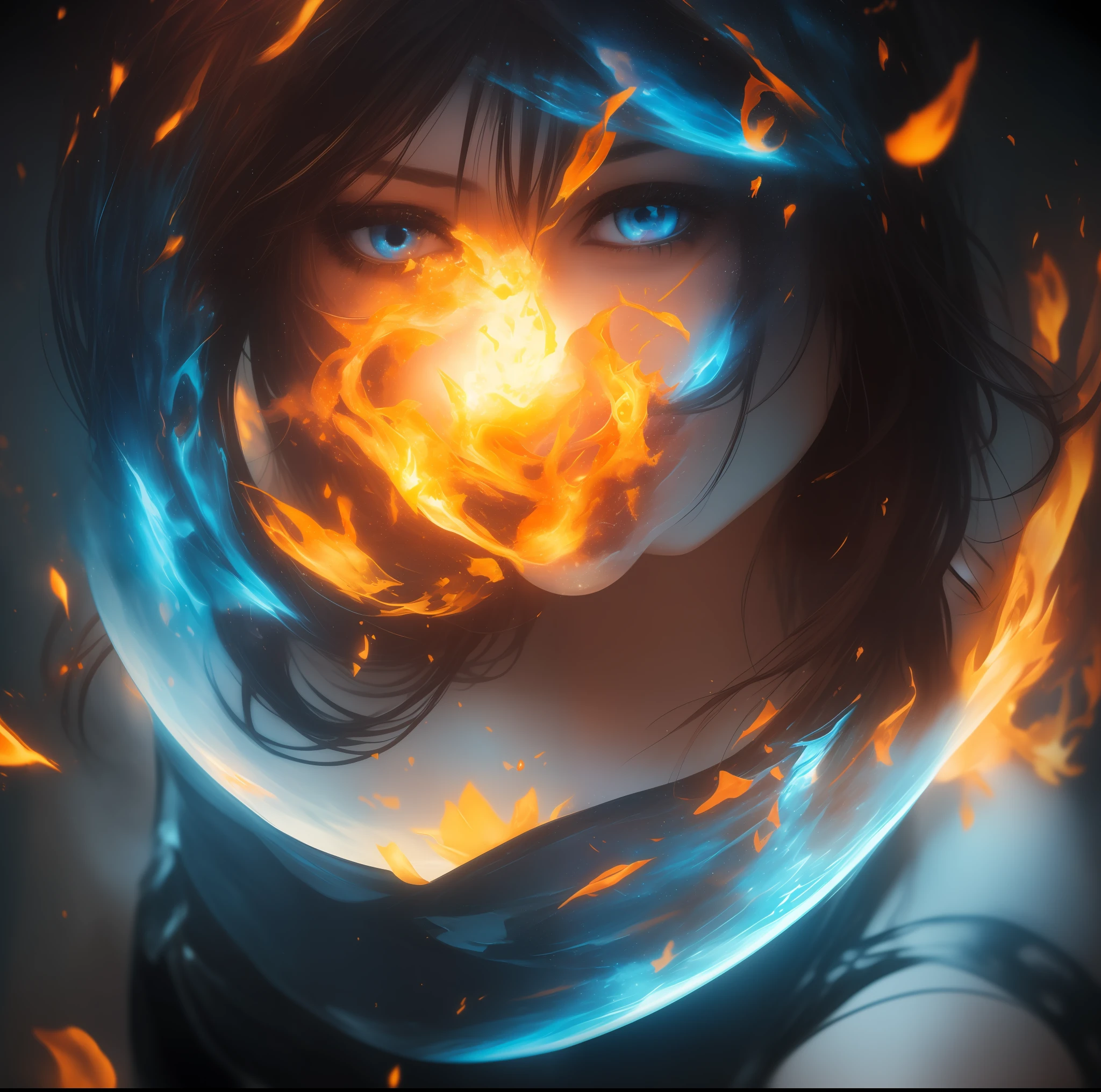 high contrast, swirling light, (dark:1.2), deep shadow, darkness, realistic, closeup, 1girl, solo, brown hair, sharp face, long hair, flowing hair, blue eyes, dynamic angle, full body, magic circle, dark fantasy, masterpiece, best quality, ultra-detailed, best shadow, BREAK, [(colorful explosion psychedelic paint colors:1.2)::0.20], sexy, glossy, armor, hyper realistic, alive, cinematic light, colorful, hyper detail, dramatic light, intricate details, pain splatter, depth of field, fire particles, broken glass, (sweltering:0.7),