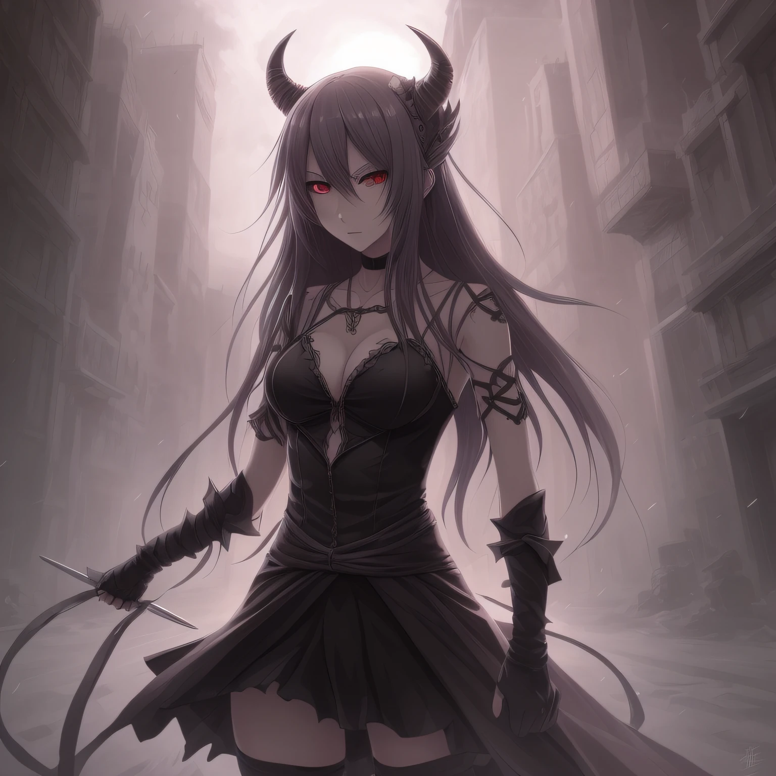 Demon anime girl, dark style, evil spirit --auto