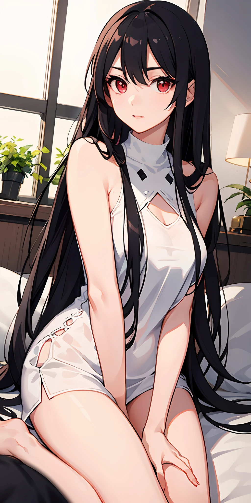 Female, Loves myself excessively, kind, loving, Caring, Shy, Red eyeballs, Long black hair, Beautiful, Cute