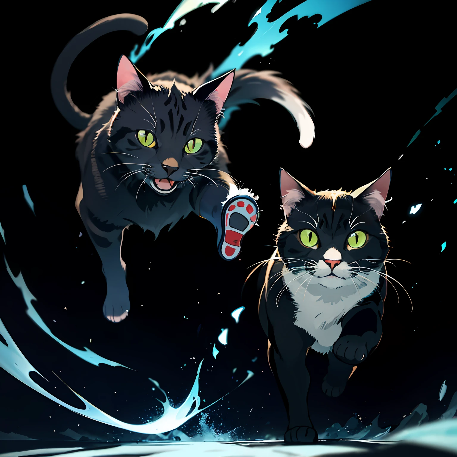 1cat, handsome, running, shock, solid color background,