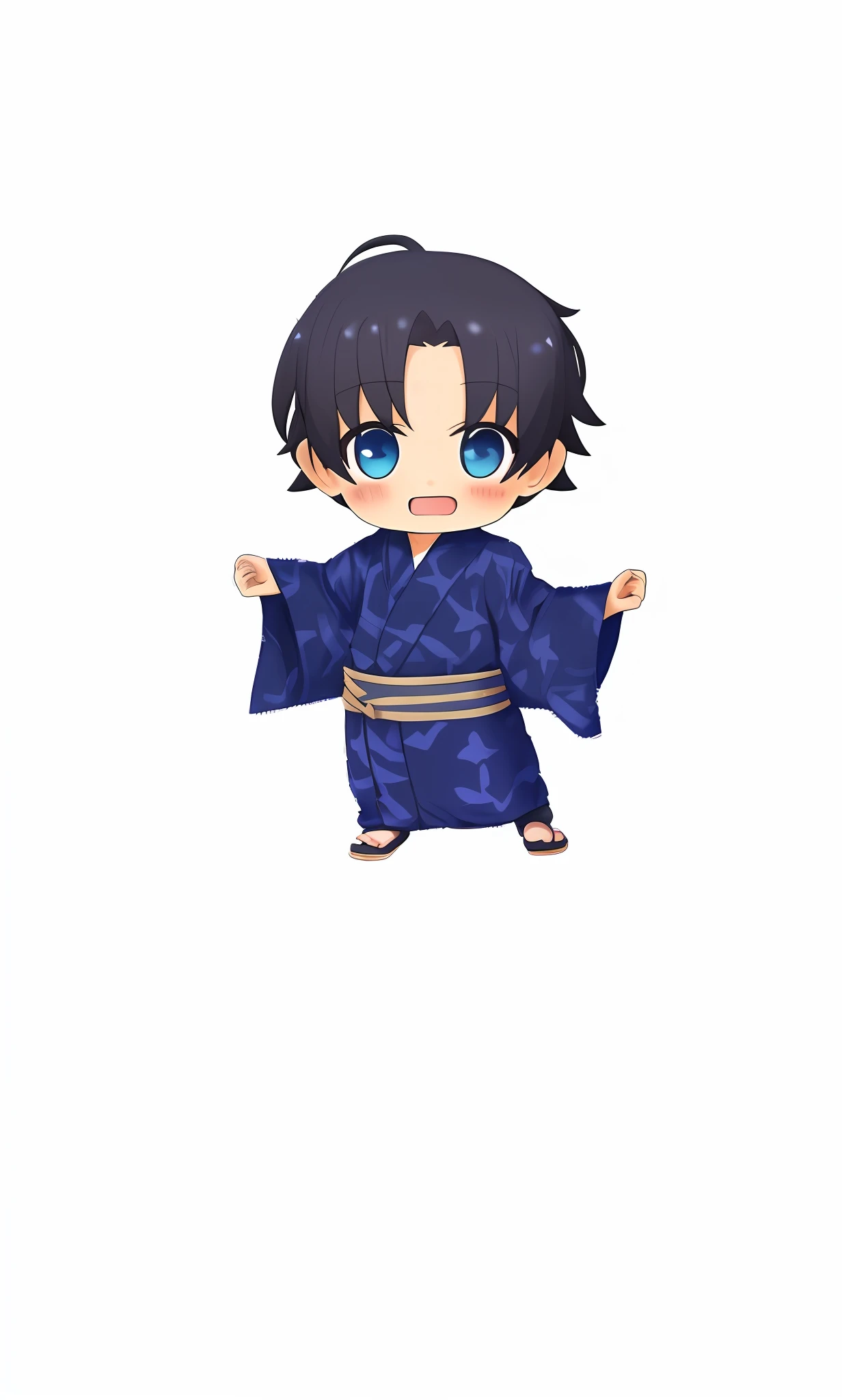 Man, (Best Masterpiece: 1.4),(Cute),Kurokami,(3D),(Full Body:1.2),(Chibi Chara)、Yukata,Laughing,Geta