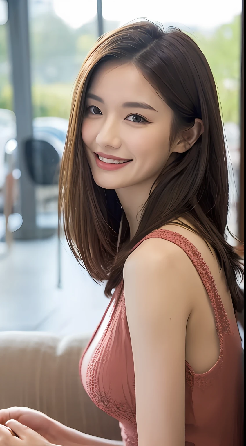 ((Best Quality, 8k, Masterpiece: 1.3)), Focus: 1.2, Perfect Body Beauty: 1.4, Buttocks: 1.2, ((Layered Haircut, Breasts: 1.2)), (Rain, Street: 1.3), Highly detailed face and skin texture, Fine eyes, Double eyelids, Whitened skin, Long hair, (Shut up: 1.3), smile, on the sofa, indoors