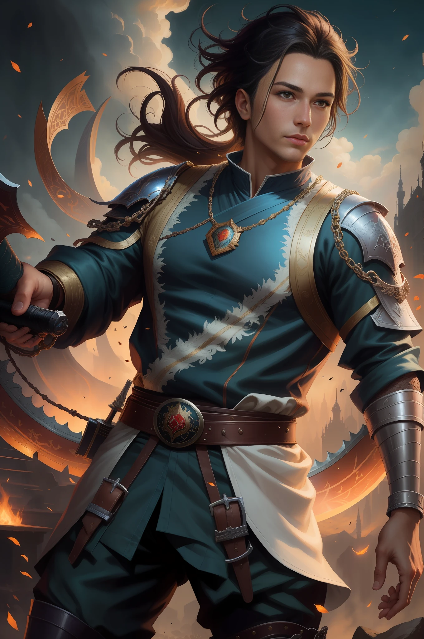 Close-up of a man holding a sword in a field, graphic artist Magali Villeneuve, epic fine character art, Artgerm Julie Bell Beeple, fantasy card game art, Alice Chang, Magic Gathering Art Style, Epic Fantasy Digital Art Style, Collectible Card Art, [cgsociety trends]!, Yang J