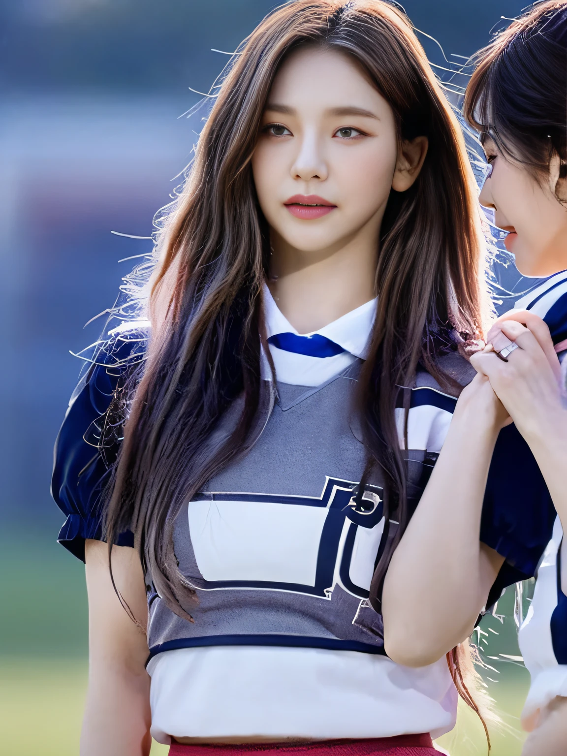 (Best Quality, 4K, Masterpiece: 1.3), Pretty Woman, 1girl, Wearing Football Uniform (Breasts, Glamorous Body: 1.2), Abs: 1.1, Dark Brown Hair: 1.1, (Rain Wet, Rain Wet: 1.2), Ultra-Detail Face, Detail Lips, Detail Eyes, Double Eyelids