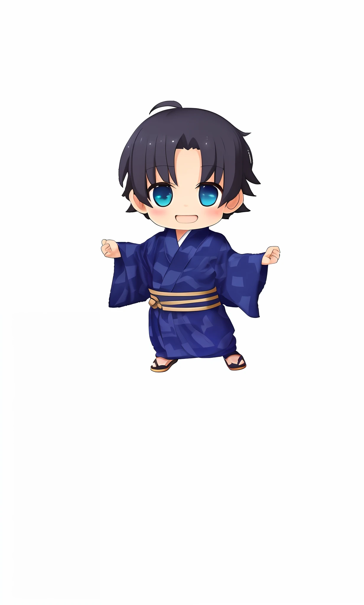 Man, (Best Masterpiece: 1.4),(Cute),Black Hair,(3D),(Full Body:1.2),(Chibi Chara)、Yukata,Cute Smiling,Geta