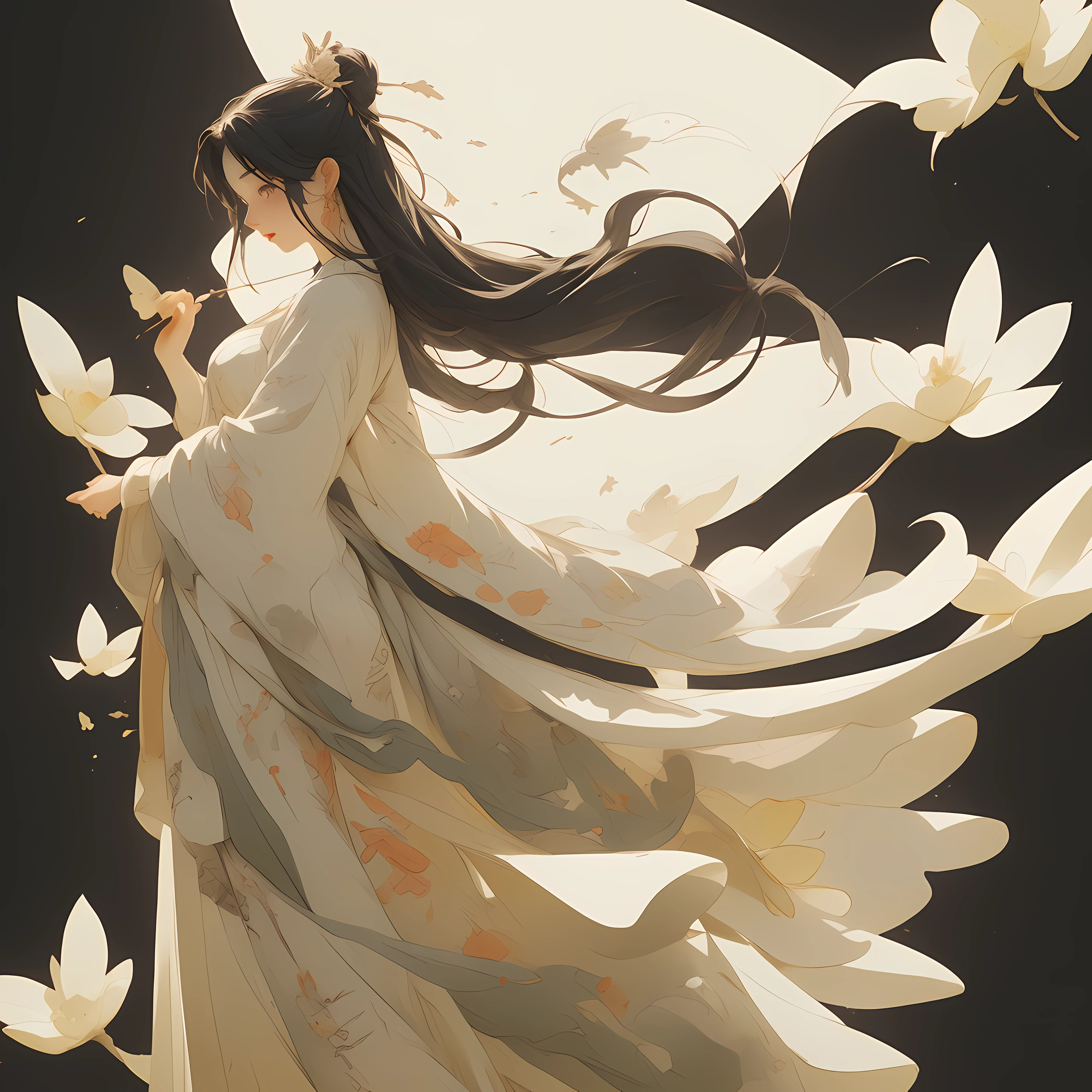 (Masterpiece: 1.2, high quality), (pixels: 1.4), (Song dynasty strokes: 1.4) (wide-angle lens, panorama: 1.2), (panoramic lens: 0.95), (panoramic lens, macro lens: 1.25), a girl, dynamic angle, perspective, high point,
Masterpiece, Best Quality, 8K, Crazy Detail, Intricate Detail, Ultra Detail, Super High Quality, Ancient China (Chinese Architecture: 1.5) Braided (mature female: 1.5), glance sideways, (cold attitude: 1.2),
The eyebrows are like early spring willow leaves, often with rain and hate clouds, and the face is like peach blossom March, implying the amorous moon. The slender waist is curled, the restrained swallow lazy warbler is lazy, the sandalwood mouth is light, and the butterfly chaos that tempts the bees crazy. Enchanting jade words, beautiful jade fragrance,
Tense shots (the sky glows red, visual impact, giving the poster a dynamic and visually striking appearance: 1.2), close-ups, (analog lenses, macro lenses: 1.25), (detailed facial description), (detailed hair description), (detailed clothing description),
{extremely delicate beauty}, (detailed eye description), ((delicate face)), (beautiful and detailed facial depiction),
(beautiful face), slimming face, slim, oval face, perfect face, delicate face, eye details, milky skin, (full body: 1.8), white hair,