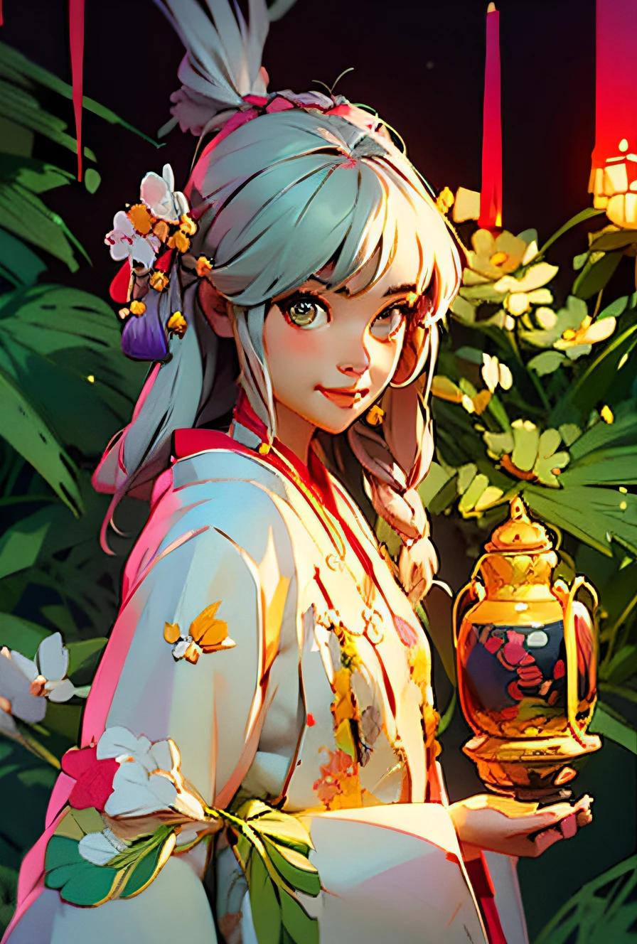 shukezouma, negative space, , shuimobysim , portrait of a woman standing , willow branches, (masterpiece, best quality:1.2), traditional chinese ink painting, modelshoot style, peaceful, (smile), looking at viewer, wearing long hanfu, hanfu, song, willow tree in background, wuchangshuo,
