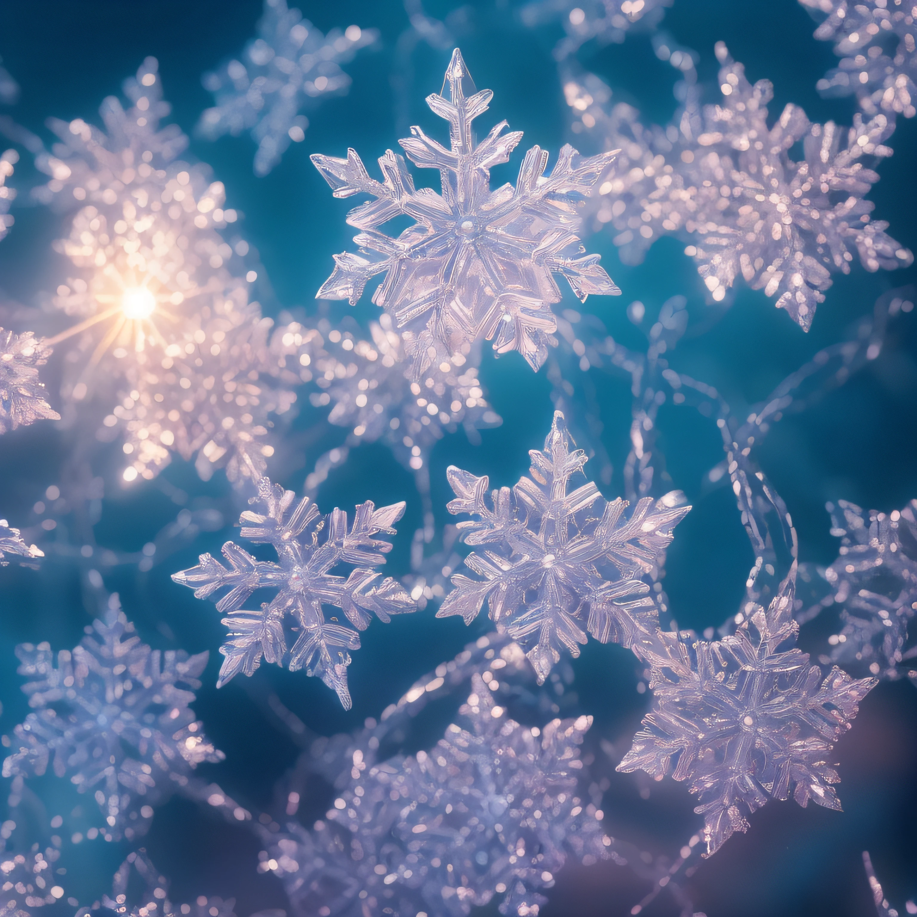 Lots of crystal colored snowflakes, fantasy, galaxy, transparent, shimmering, sparkling, gorgeous, colorful, magical photography, dramatic lighting, photorealism, ultra-detailed, 4K, depth of field, high resolution
