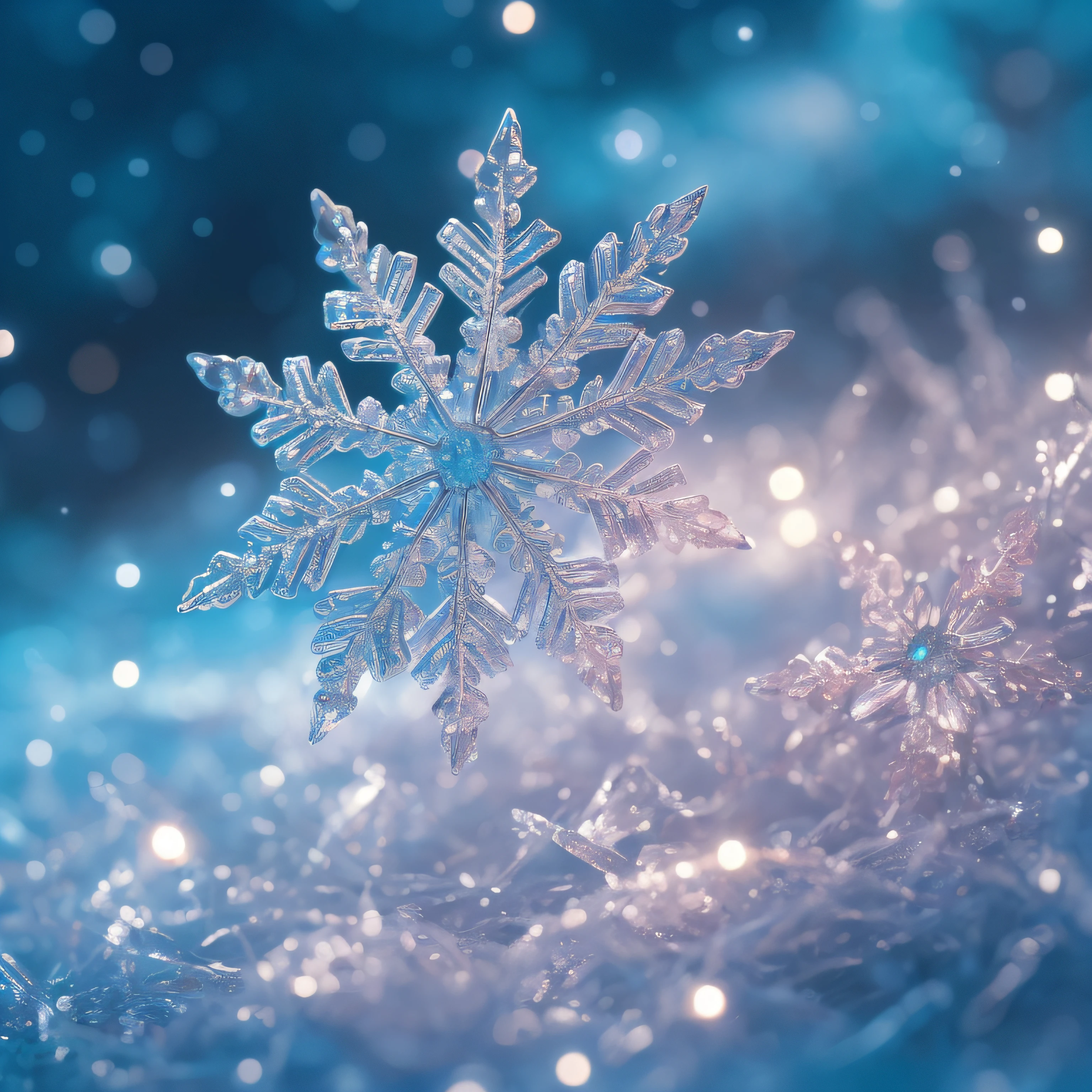 Lots of crystal colored snowflakes, fantasy, galaxy, transparent, shimmering, sparkling, gorgeous, colorful, magical photography, dramatic lighting, photorealism, ultra-detailed, 4K, depth of field, high resolution