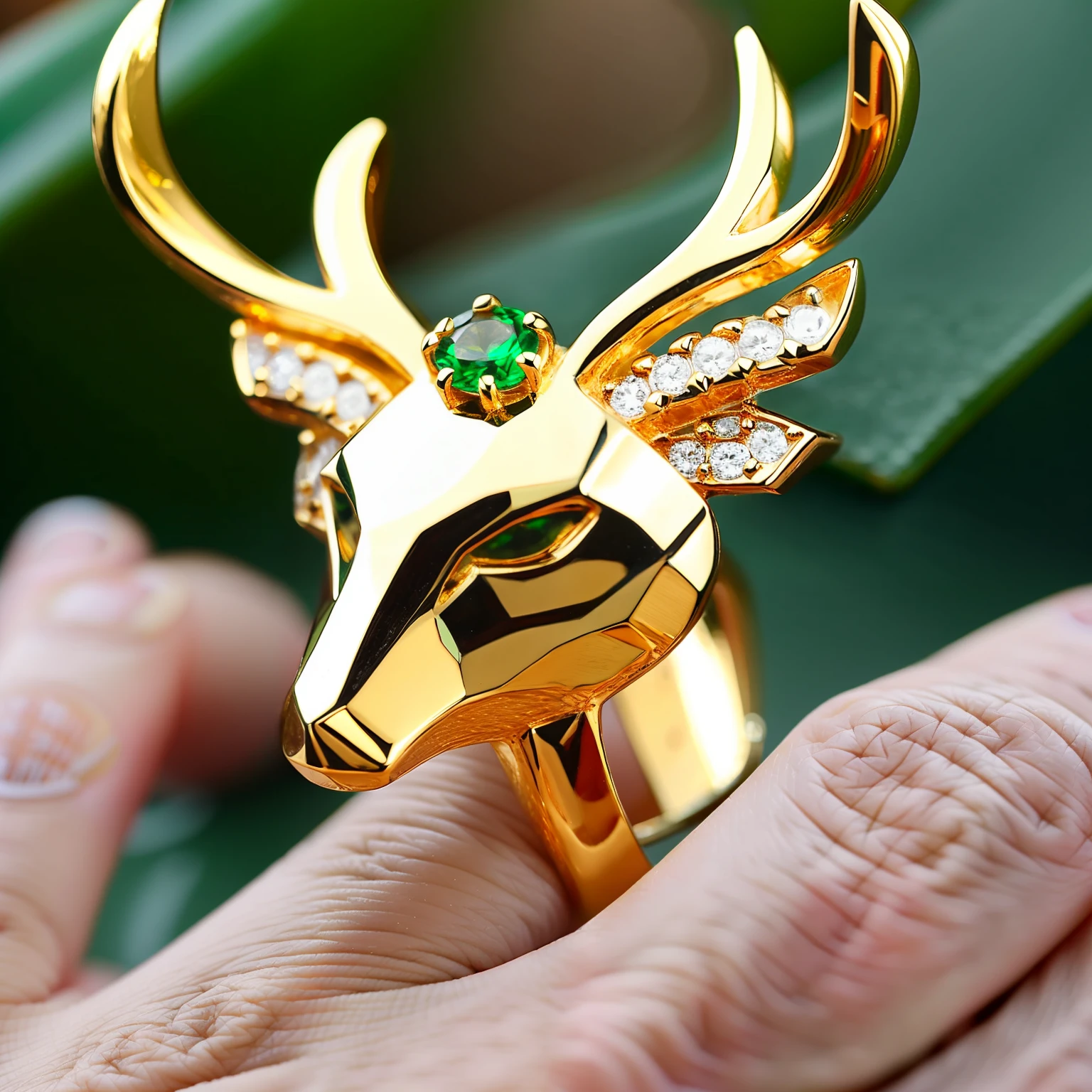 The symmetrical standard gold deer head, and the picture as a whole form a ring.