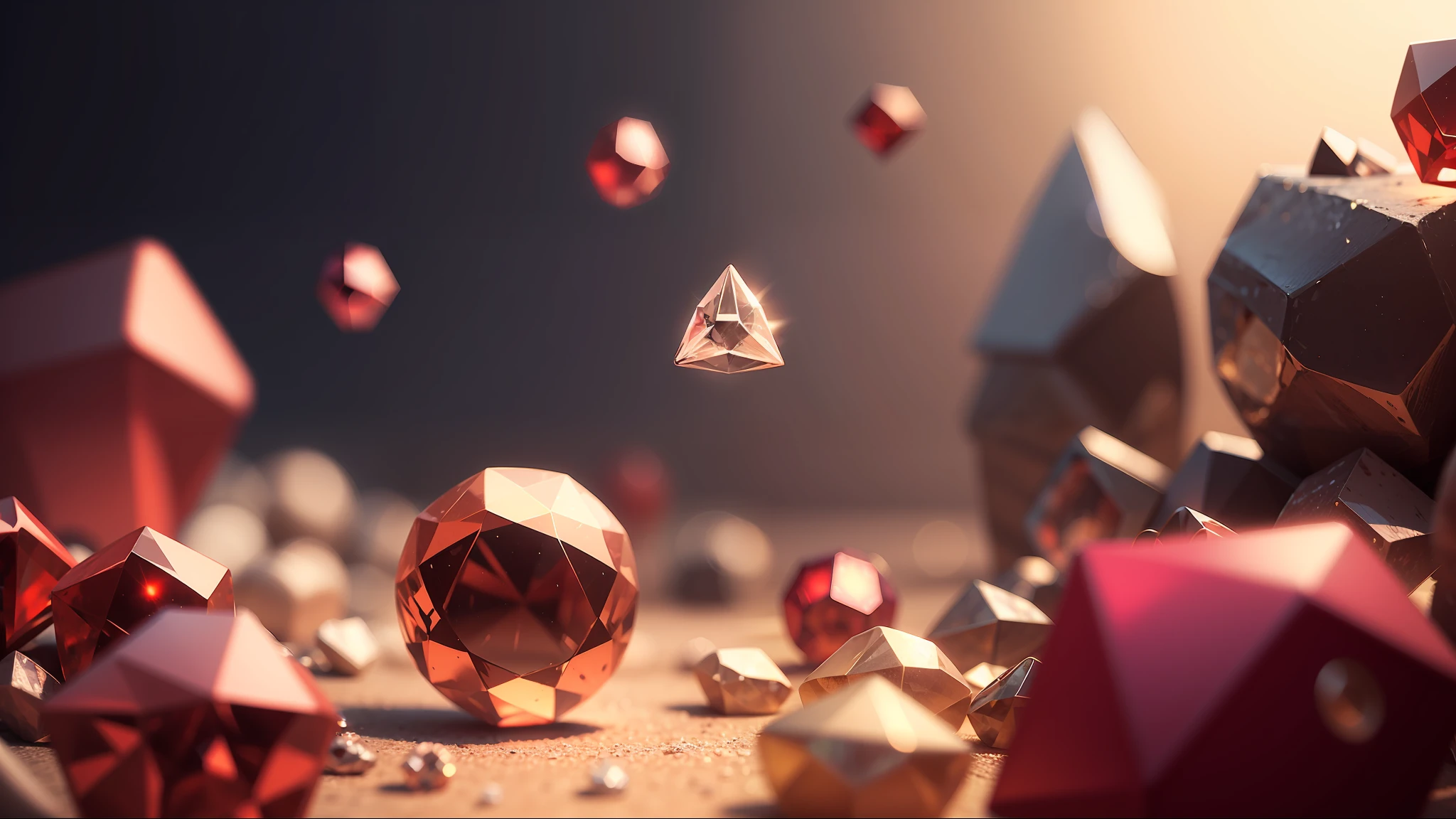 3D logo among lots of diamonds, ruby, and emrald
