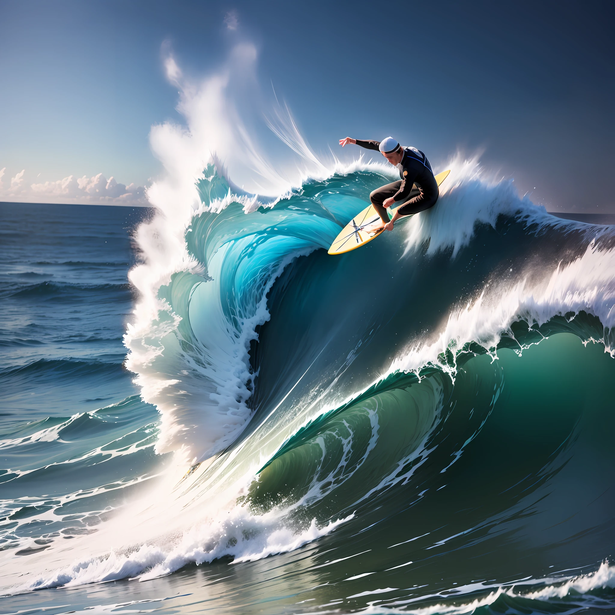Current Pope of the Catholic Church surfing a wave in the sea --auto