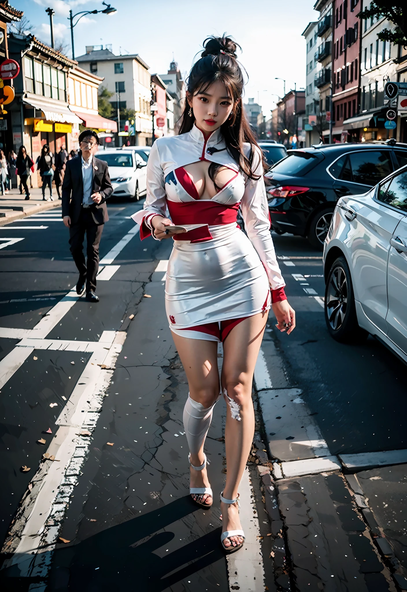 Supercar model in thin gauze suit, most important background for all black, panorama, bright light, standing, focus on people, 8K, masterpiece, best quality, UHD1.2, gorgeous young korean female star, korean girl, beautiful korean woman, beautiful asian girl, beautiful korean young woman, korean woman, gorgeous chinese model, beautiful asian woman, asian girl, young asian girl, bra, chinese girl, korean female fashion model, young cute girl, Oversized breasts with long and thin legs