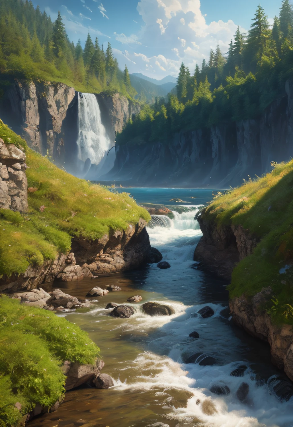 landscape,water,(extremely detailed CG unity 8k wallpaper), most beautiful artwork in the world,professional majestic oil painting,intricate, High Detail, Sharp focus, dramatic, photorealistic painting art