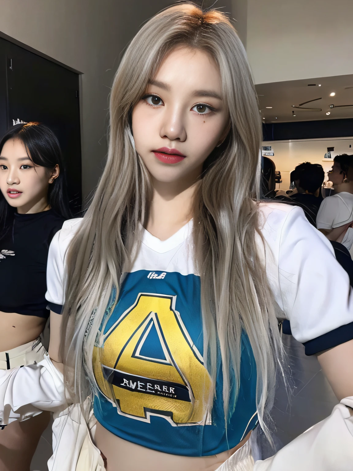 (Best Quality, 16K, Masterpiece: 1.3), Pretty Woman, 1Girl, Football Jersey, Open Waist, Ultra-Detail Face, Detail Lips, Detail Eyes, Double Eyelids, HD