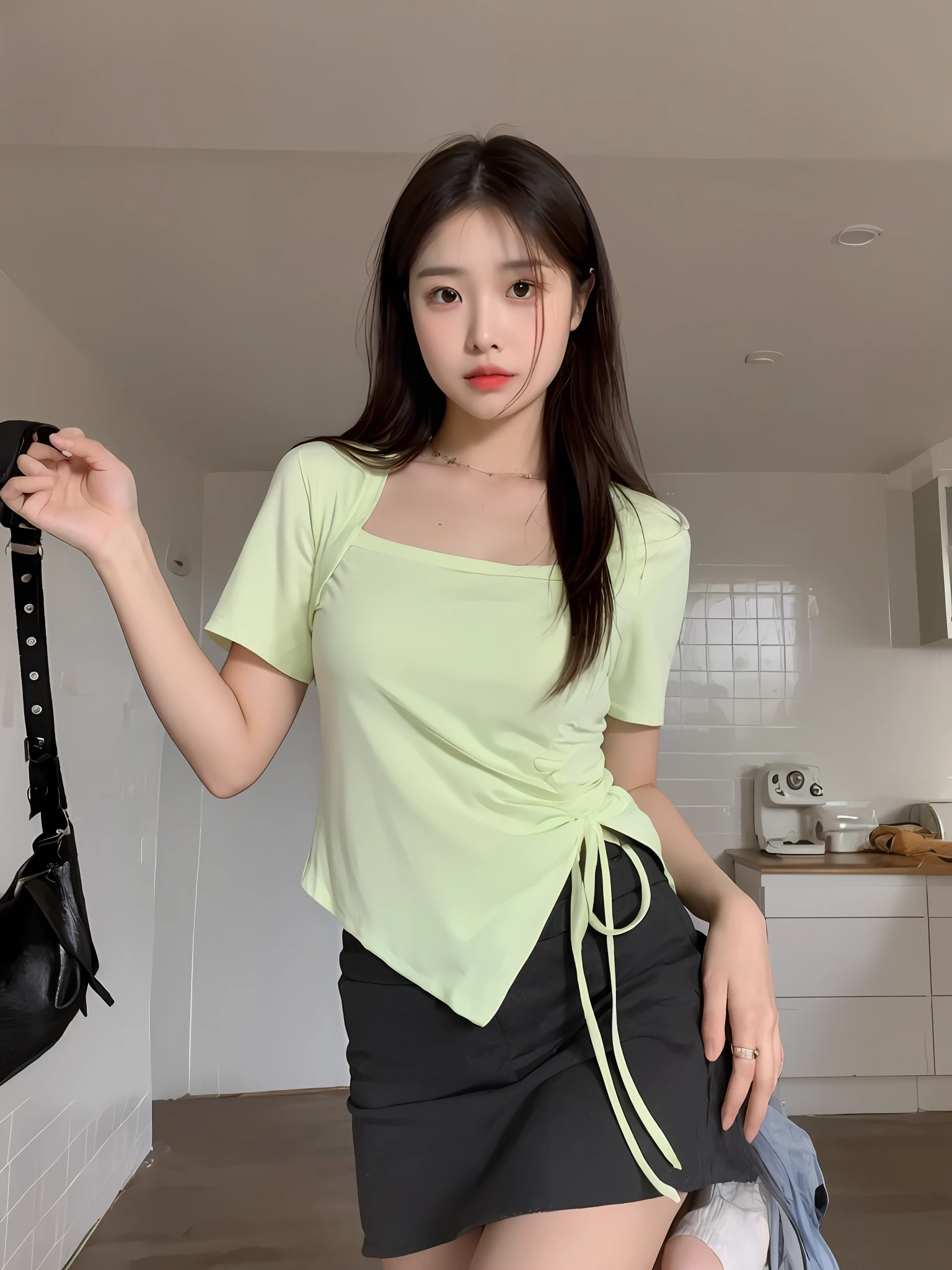 ((Best Quality, 8K, Masterpiece: 1.3)), (Flower Cap: 1.3), Focus: 1.2, Perfect Body Beauty: 1.4, Buttocks: 1.2, (Layered Haircut: 1.2)), (Dark Street: 1.3), Highly detailed face and skin texture, Full body, Fine eyes, Double eyelids, Whitened skin, Long hair, (Round face: 1.5), (Loose crop top, Shorts: 1.6) cleavage protruding pleated skirt Big breasts leaking long legs