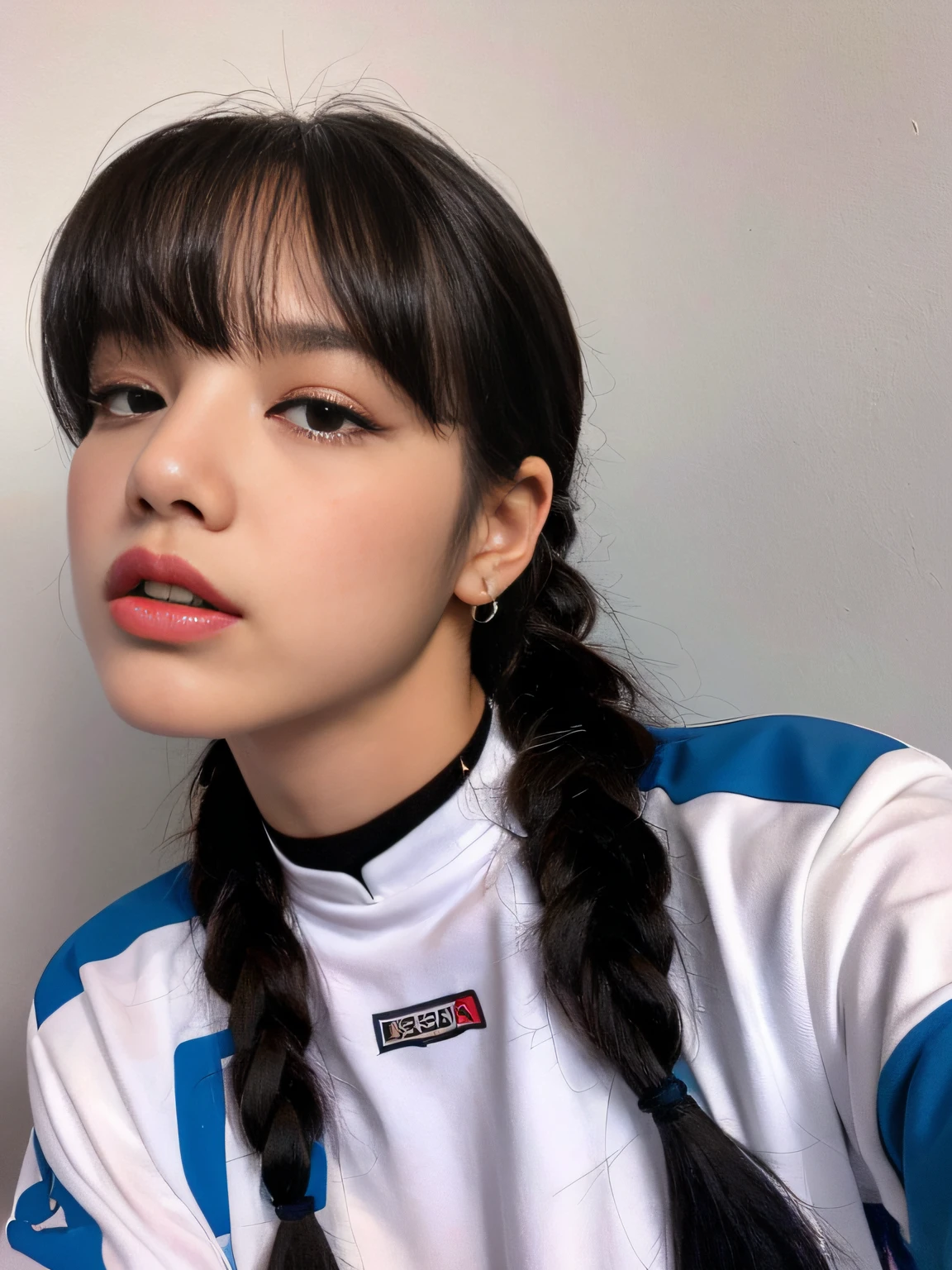 (Best Quality, 16k, Masterpiece: 1.3), Pretty Woman, 1Girl, Two Braids, Football Jersey, Open Waist, Ultra-Detail Face, Detail Lips, Detail Eyes, Double Eyelids, HD