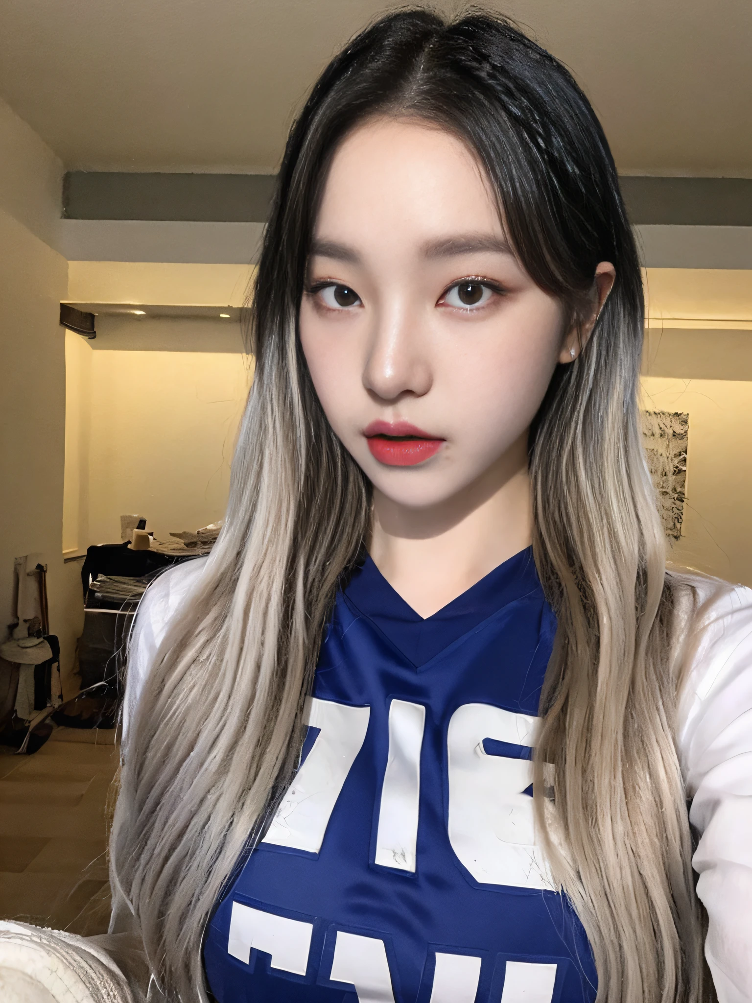 (Best Quality, 16k, Masterpiece: 1.3), Pretty Woman, 1Girl, Two Braids, Football Jersey, Open Waist, Ultra-Detail Face, Detail Lips, Detail Eyes, Double Eyelids, HD