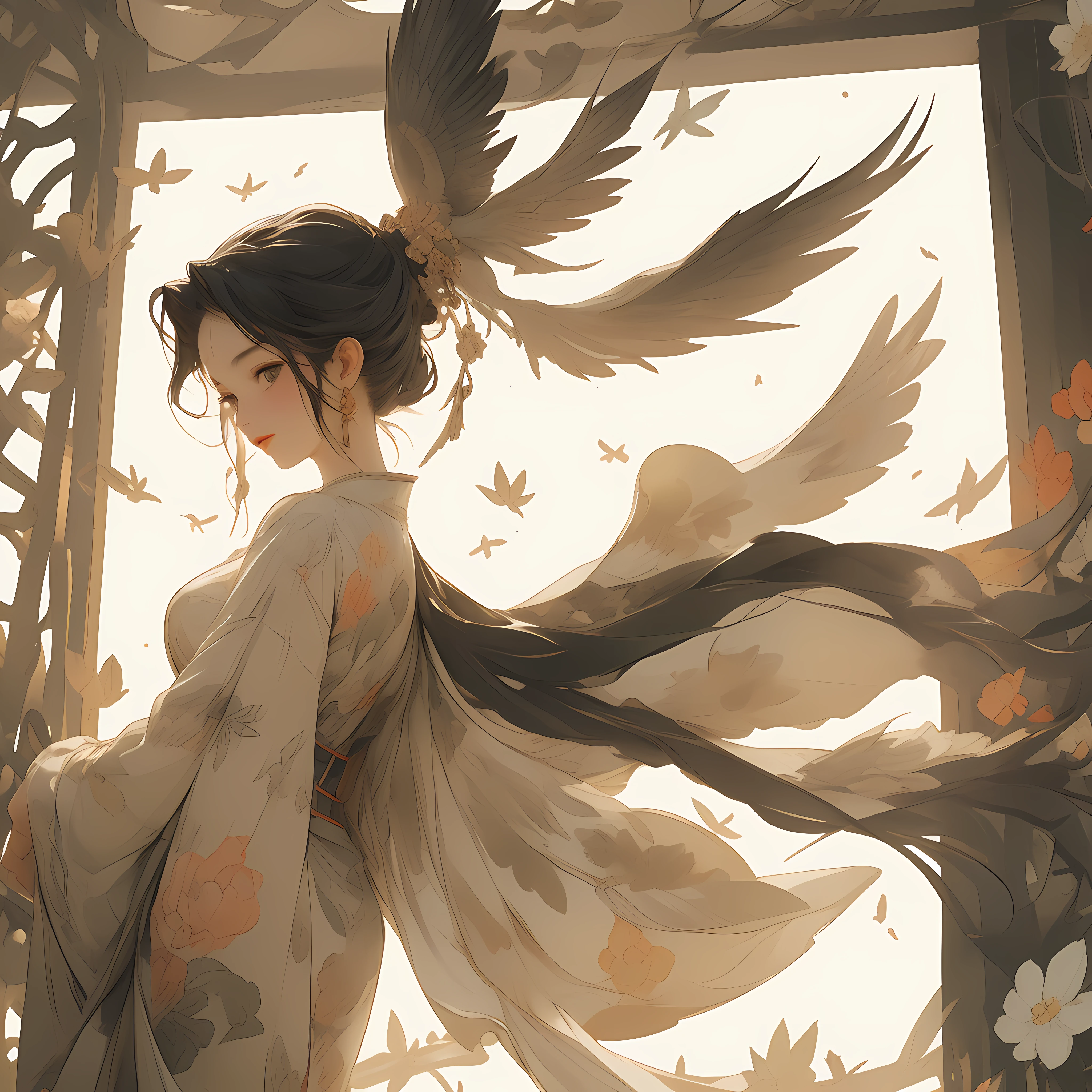 (Masterpiece: 1.2, high quality), (pixels: 1.4), (Song dynasty strokes: 1.4) (wide-angle lens, panorama: 1.2), (panoramic lens: 0.95), (panoramic lens, macro lens: 1.25), a girl, dynamic angle, perspective, high point,
Masterpiece, Best Quality, 8K, Crazy Detail, Intricate Detail, Ultra Detail, Super High Quality, Ancient China (Chinese Architecture: 1.5) Braided (mature female: 1.5), glance sideways, (cold attitude: 1.2),
The eyebrows are like early spring willow leaves, often with rain and hate clouds, and the face is like peach blossom March, implying the amorous moon. The slender waist is curled, the restrained swallow lazy warbler is lazy, the sandalwood mouth is light, and the butterfly chaos that tempts the bees crazy. Enchanting jade words, beautiful jade fragrance,
Tense shots (the sky glows red, visual impact, giving the poster a dynamic and visually striking appearance: 1.2), close-ups, (analog lenses, macro lenses: 1.25), (detailed facial description), (detailed hair description), (detailed clothing description),
{extremely delicate beauty}, (detailed eye description), ((delicate face)), (beautiful and detailed facial depiction),
(beautiful face), slimming face, slim, oval face, perfect face, delicate face, eye details, milky skin, (full body: 1.8), white hair,