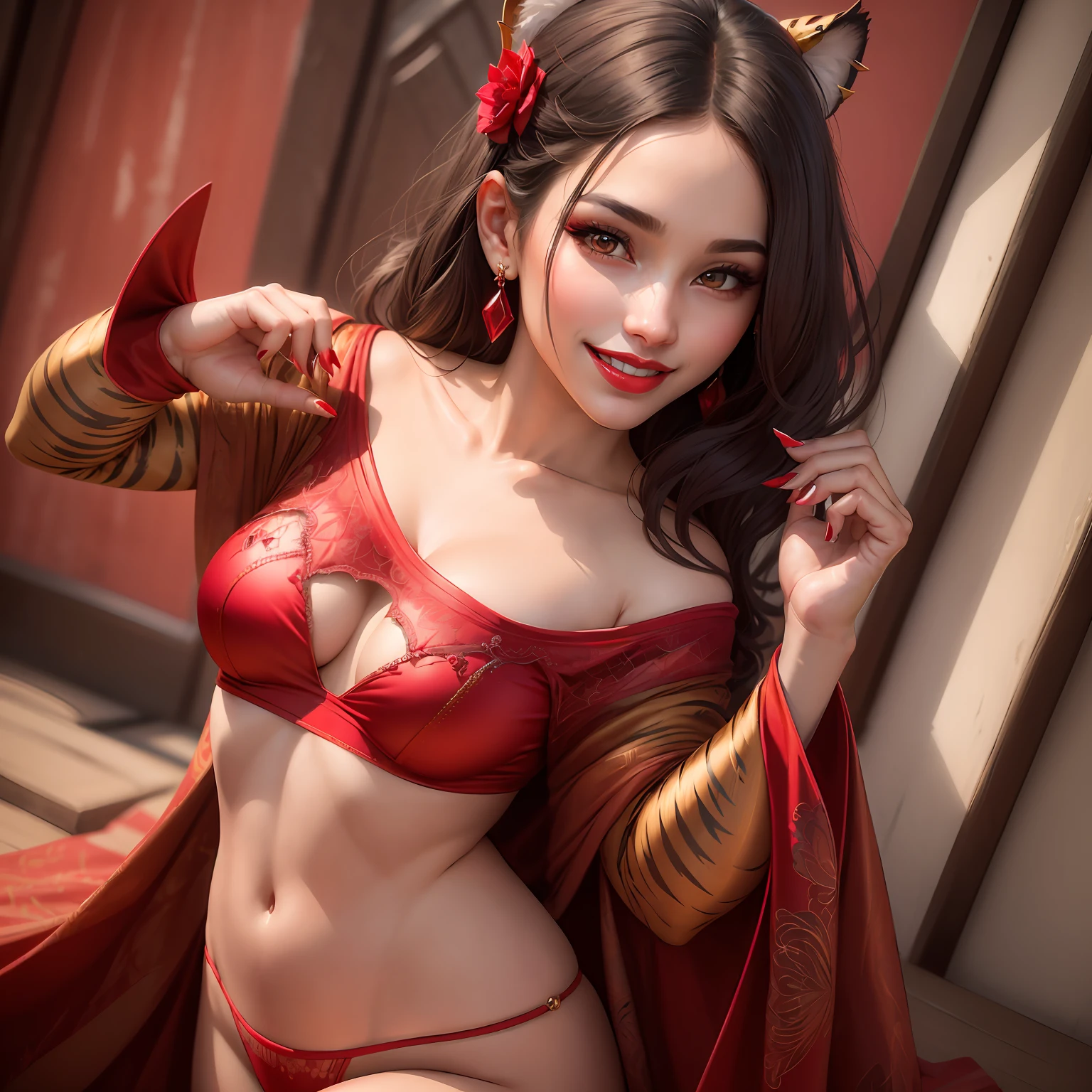 ((Highresolution))、(opening mouth)、(Bust)、((topquality))、((super fine))((Ultra-fine CG))、((8k_wallpaper))、dynamic angle、floating、(Eyes with beautiful details)、Very delicate and beautiful girl、upperbody、Ink wash painting、(Chinese wind)、dark eyes、Burning、Detail Light。from_low,(black hair),(Red spiders)lily: 1.33),aqua eye,(Flowering):1.3),Bloom,single,starry sky,,hair ornaments,EARRINGS,jewelry,Messy hair,Bare shoulders,half closed eyes,bloom,(WOMAn),(Suits:1.3),(huge breasts):1.2),(Eye shadow,Red eyeliner:1.15),(Eye shadow,Red eyeliner:1.15),(Eye shadow,Red eyeliner:1.15),(Eyes are visible through hair:1.2),(Solo exhibition)),red moon --auto