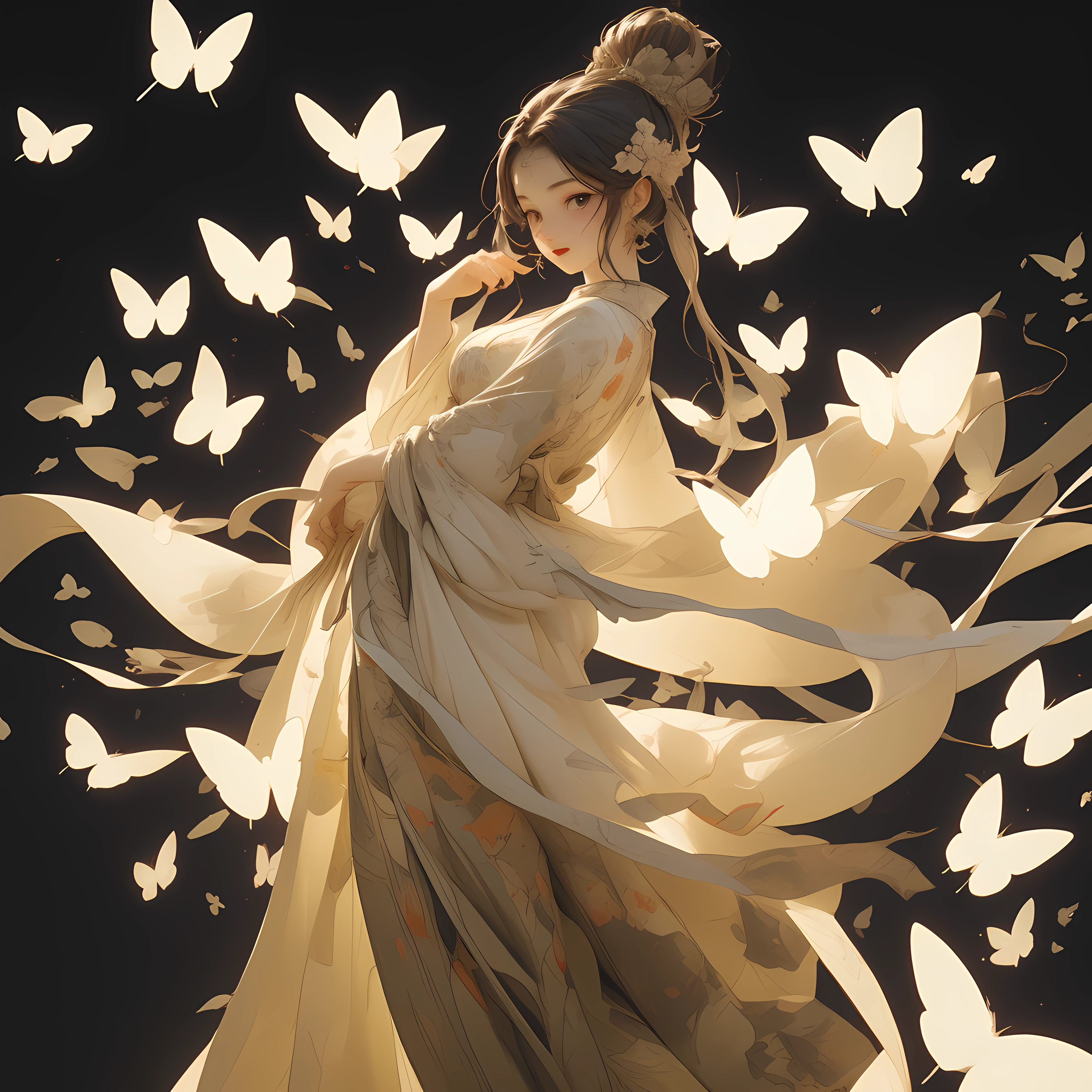 (Masterpiece: 1.2, high quality), (pixels: 1.4), (Song dynasty strokes: 1.4) (wide-angle lens, panorama: 1.2), (panoramic lens: 0.95), (panoramic lens, macro lens: 1.25), a girl, dynamic angle, perspective, high point,
Masterpiece, Best Quality, 8K, Crazy Detail, Intricate Detail, Ultra Detail, Super High Quality, Ancient China (Chinese Architecture: 1.5) Braided (mature female: 1.5), glance sideways, (cold attitude: 1.2),
The eyebrows are like early spring willow leaves, often with rain and hate clouds, and the face is like peach blossom March, implying the amorous moon. The slender waist is curled, the restrained swallow lazy warbler is lazy, the sandalwood mouth is light, and the butterfly chaos that tempts the bees crazy. Enchanting jade words, beautiful jade fragrance,
Tense shots (the sky glows red, visual impact, giving the poster a dynamic and visually striking appearance: 1.2), close-ups, (analog lenses, macro lenses: 1.25), (detailed facial description), (detailed hair description), (detailed clothing description),
{extremely delicate beauty}, (detailed eye description), ((delicate face)), (beautiful and detailed facial depiction),
(beautiful face), slimming face, slim, oval face, perfect face, delicate face, eye details, milky skin, (full body: 1.8), white hair,