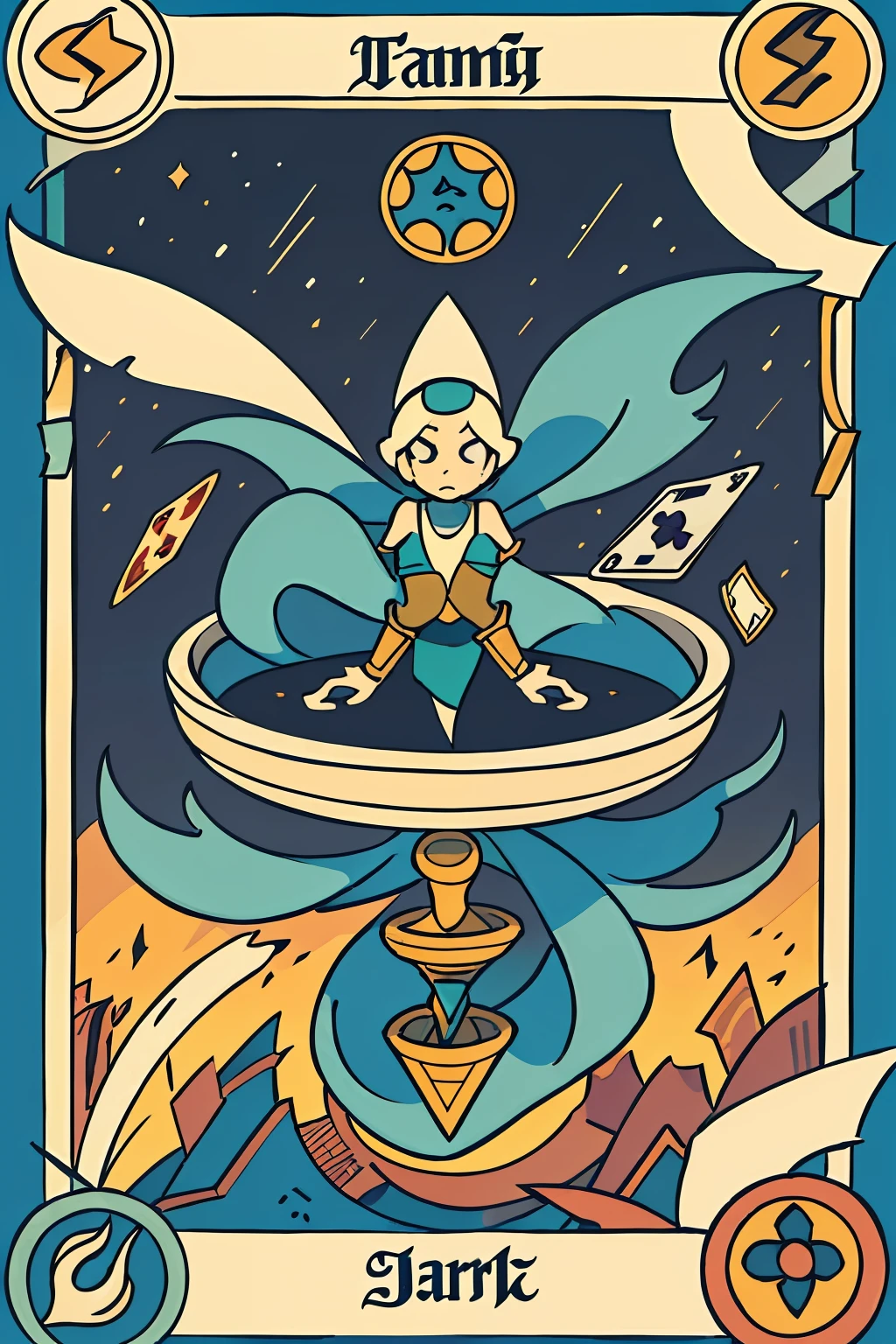 Stylized illustrations, detailed 2d illustrations, cards, cards, game cards, tarot card art, tarot cards, whirlwind of tarot cards, incibedi symbols, games, board games, flat illustrations, 2D, flat 2D vector art, minimalist cartoon style, flat color, surreal flat color
